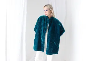 80s PURE SILK VELVET Quilted Puffer Coat in Teal