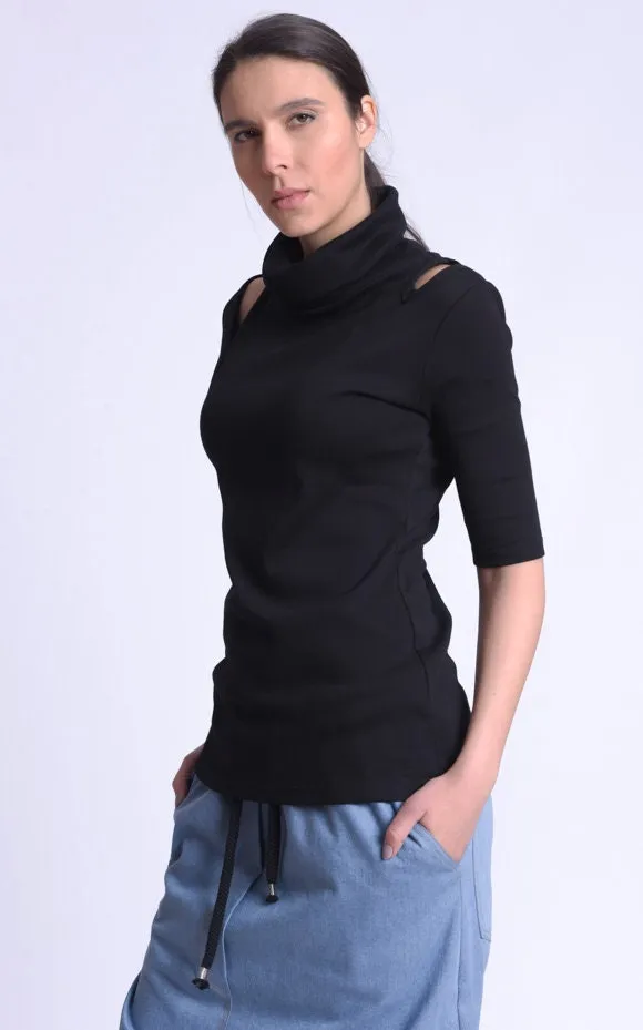 Black Casual Turtle Neck Blouse