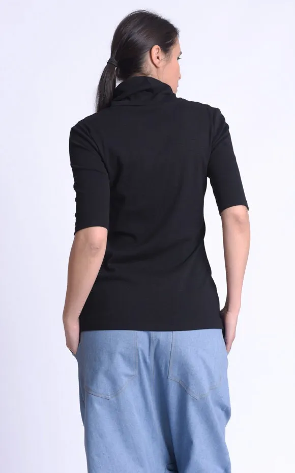 Black Casual Turtle Neck Blouse