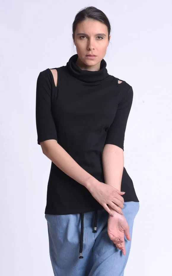 Black Casual Turtle Neck Blouse