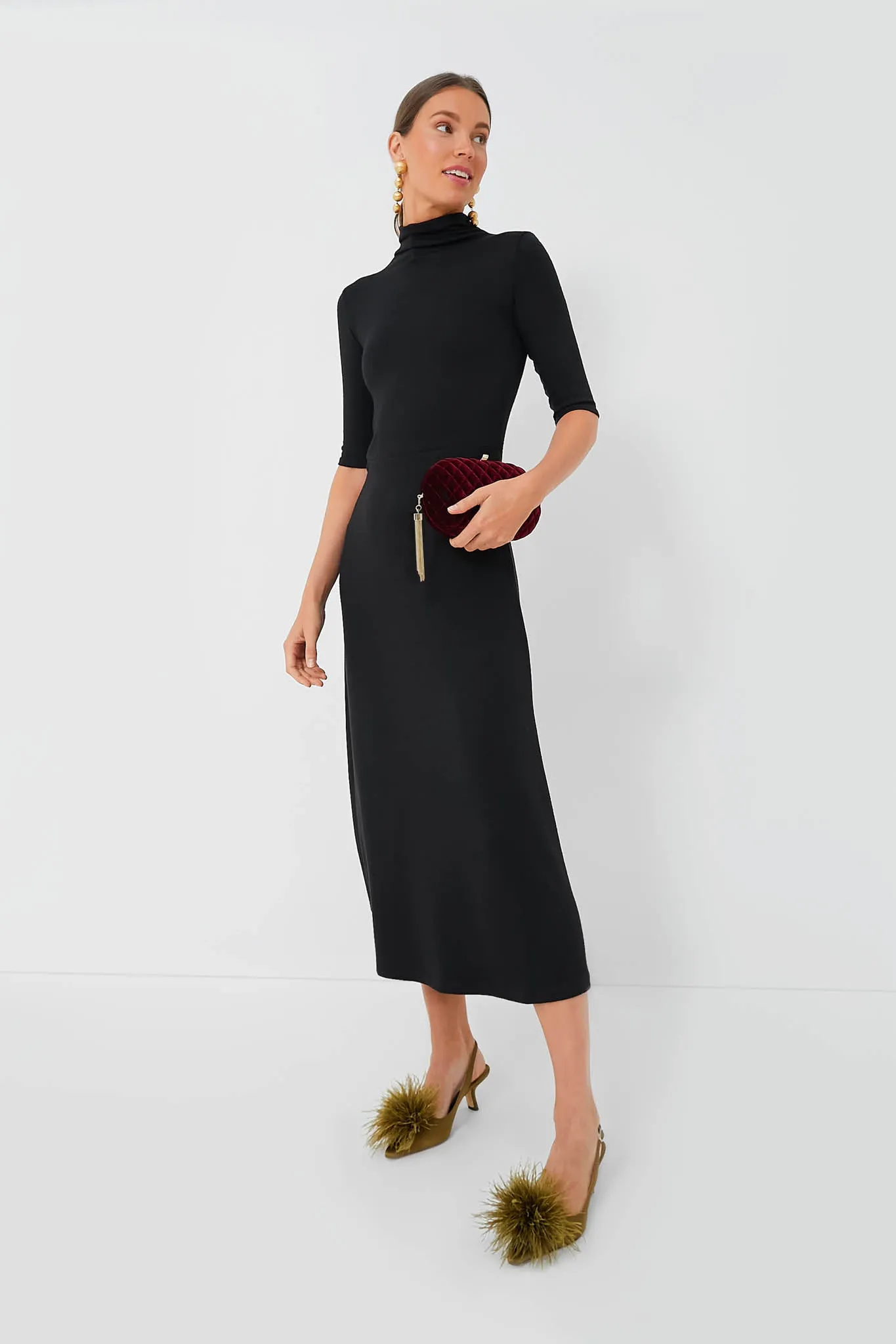 Black Elbow Sleeve Turtleneck Dress