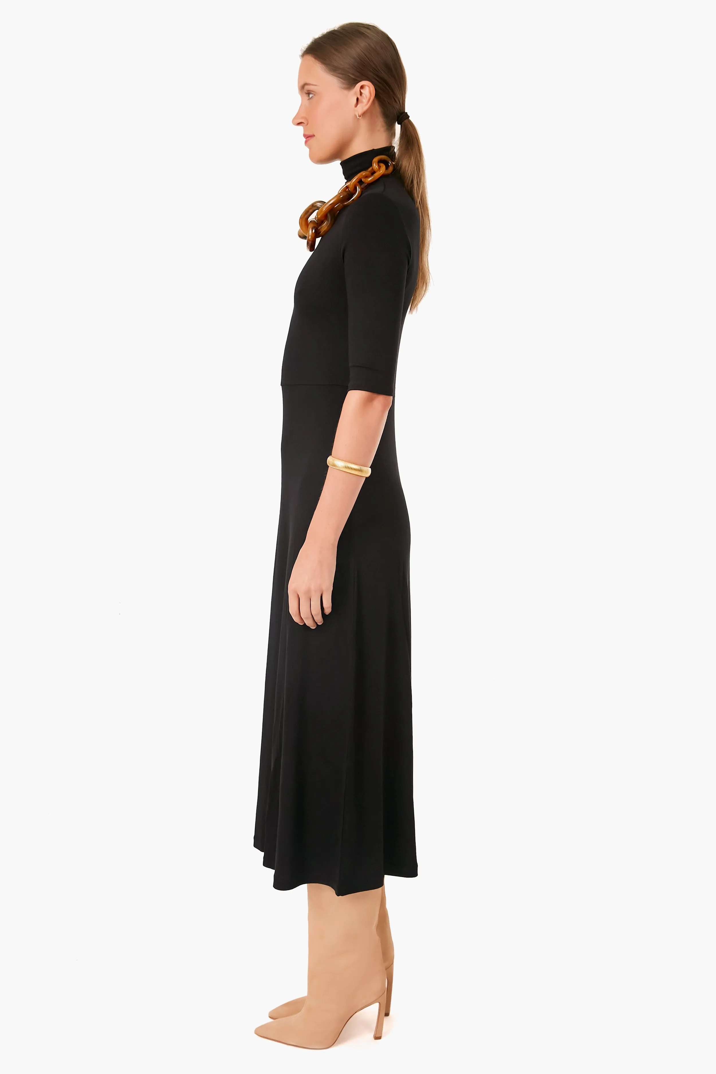 Black Elbow Sleeve Turtleneck Dress