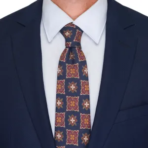 Blue Sophisticated Medallion Silk Wool Tie