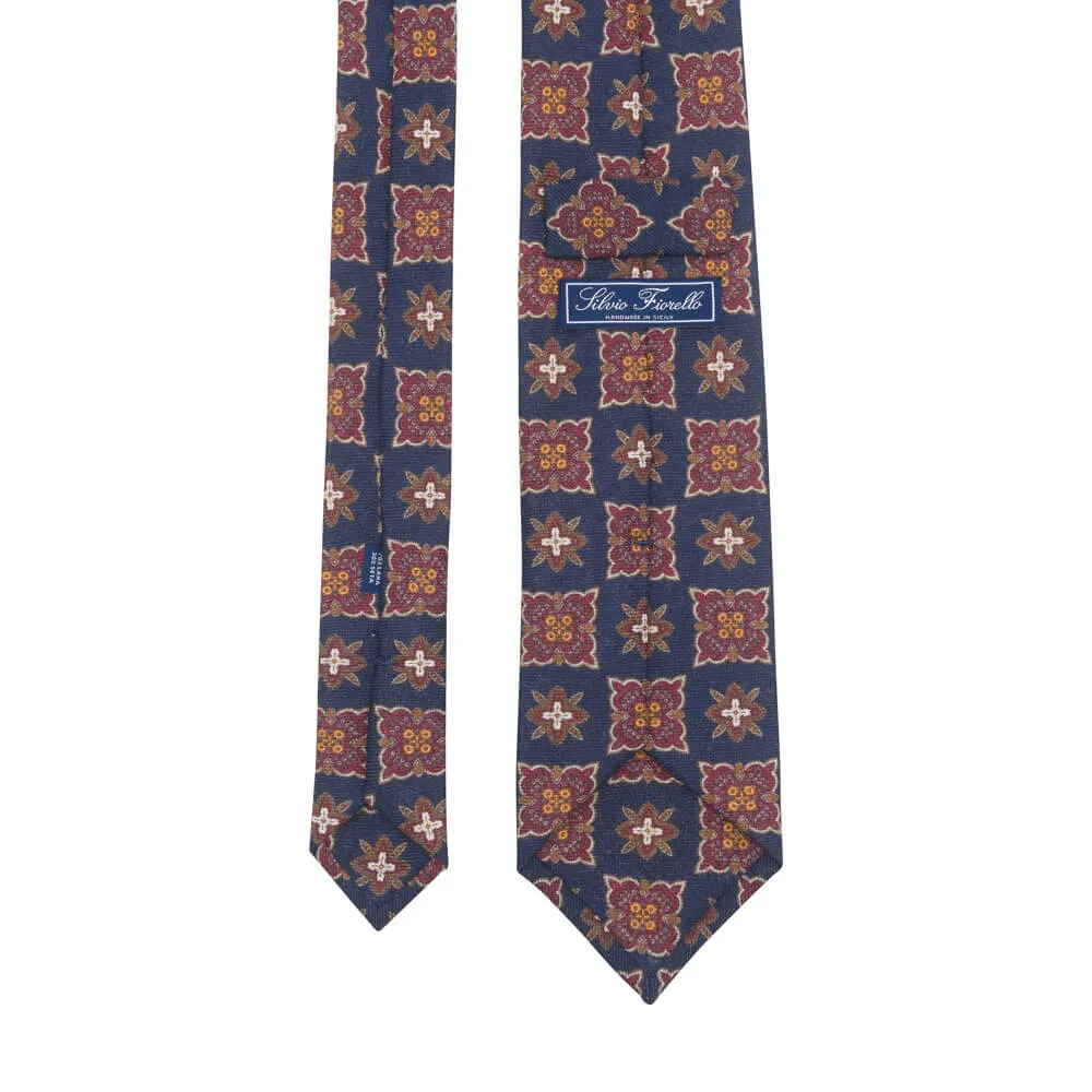 Blue Sophisticated Medallion Silk Wool Tie