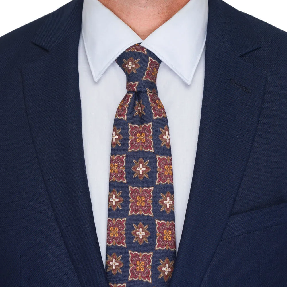 Blue Sophisticated Medallion Silk Wool Tie