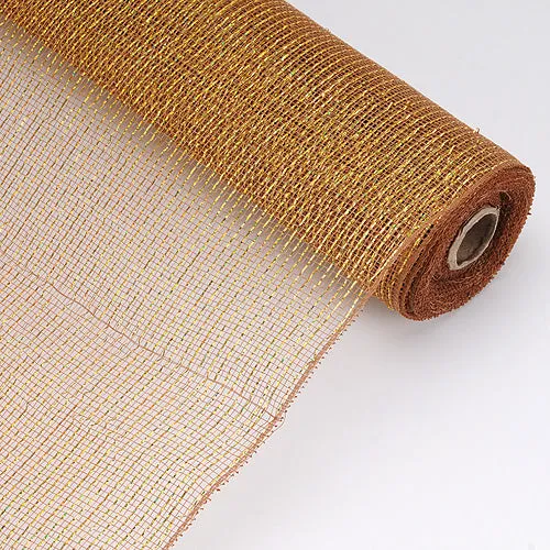 Brown - Laser Metallic Floral Deco Mesh Wrap ( 21 Inch x 10 Yards )