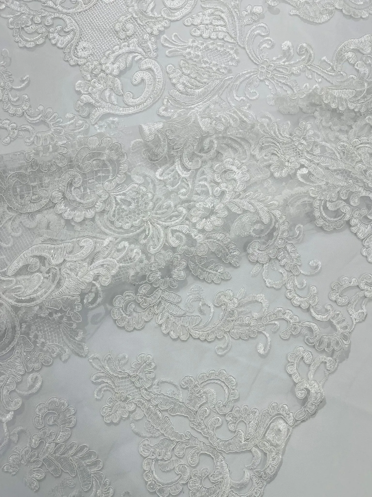 Embroidery Damask Design With Sequins On A Mesh Lace Fabric/Prom/Wedding.