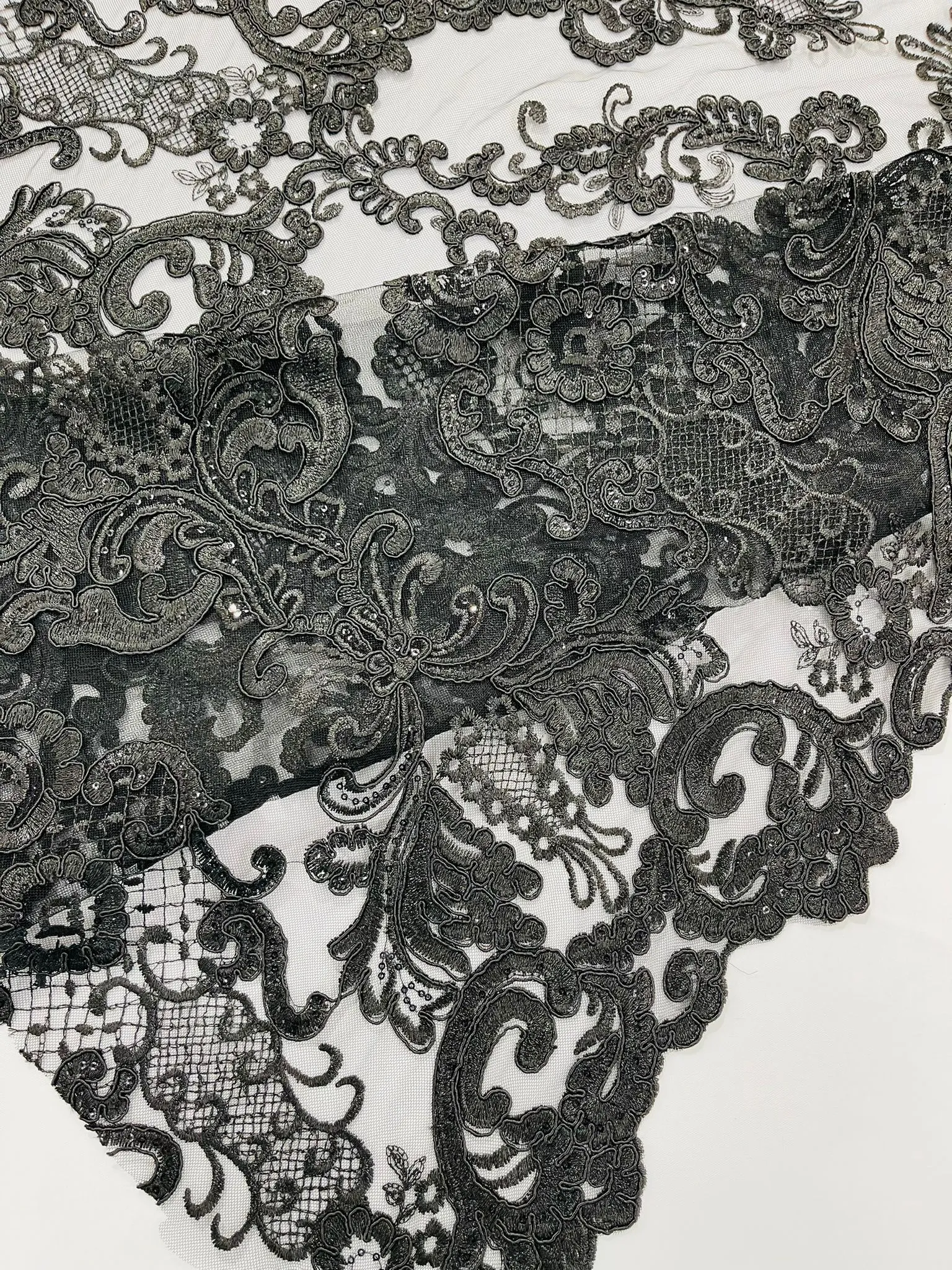 Embroidery Damask Design With Sequins On A Mesh Lace Fabric/Prom/Wedding.