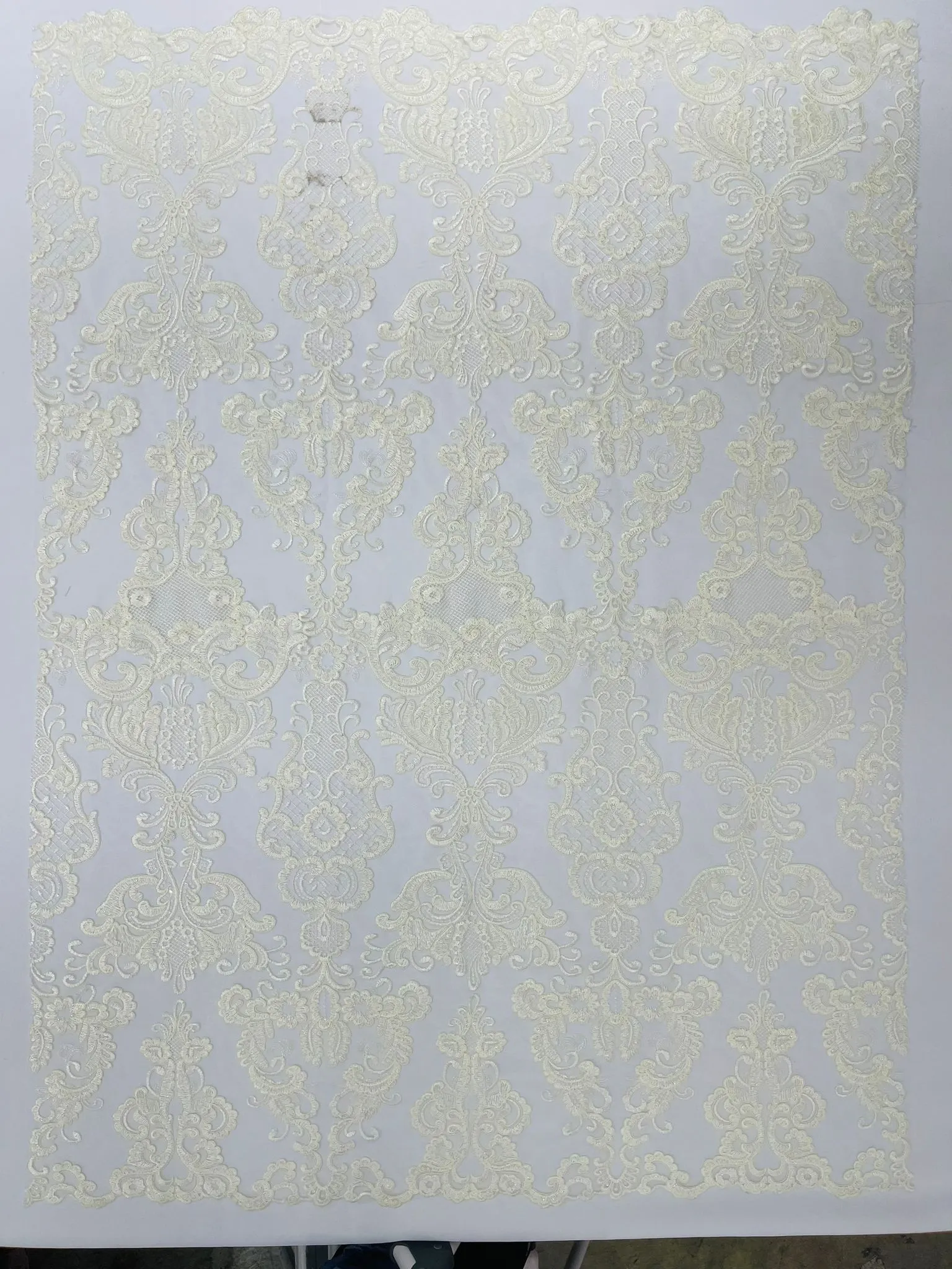 Embroidery Damask Design With Sequins On A Mesh Lace Fabric/Prom/Wedding.