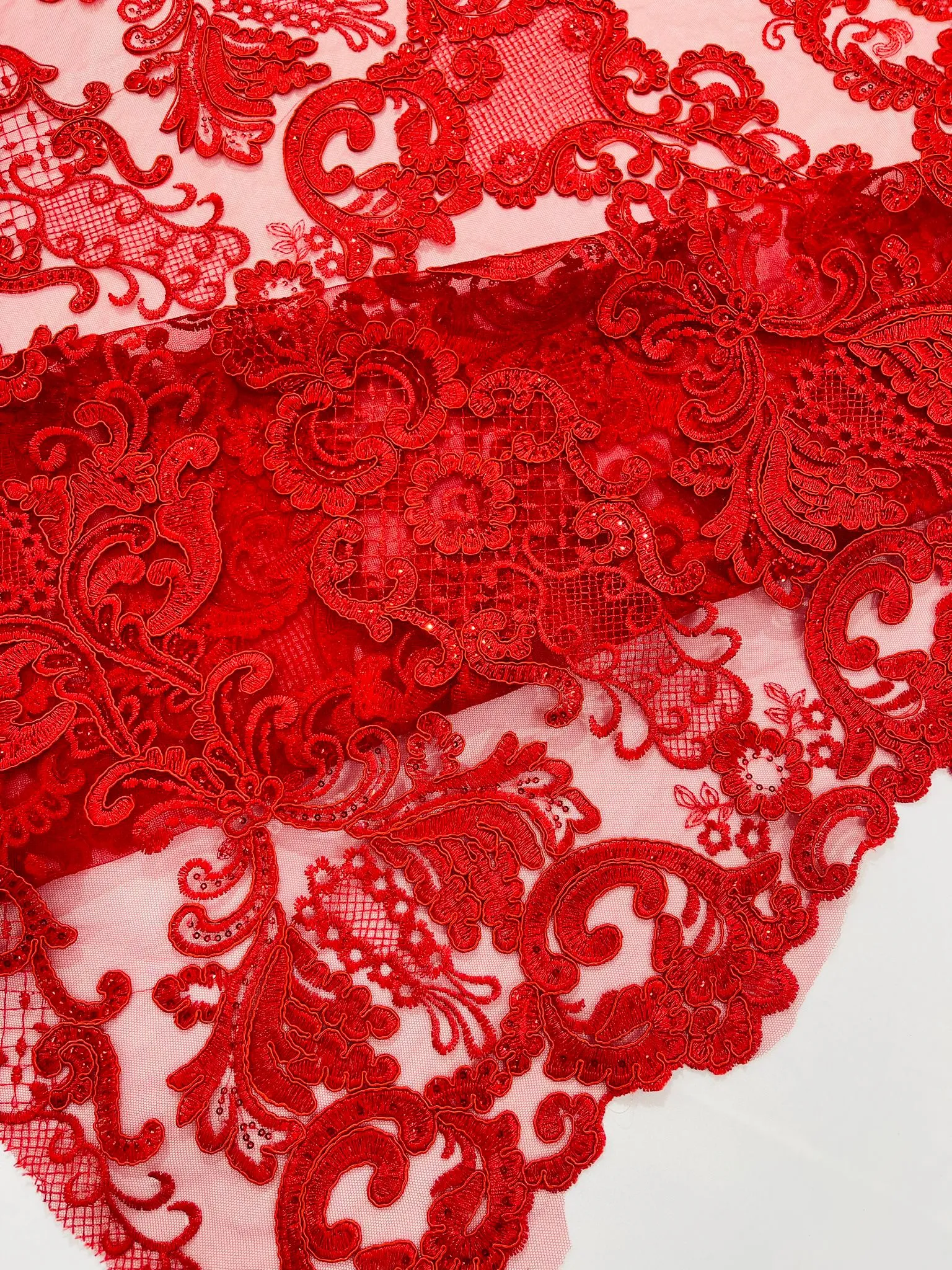 Embroidery Damask Design With Sequins On A Mesh Lace Fabric/Prom/Wedding.