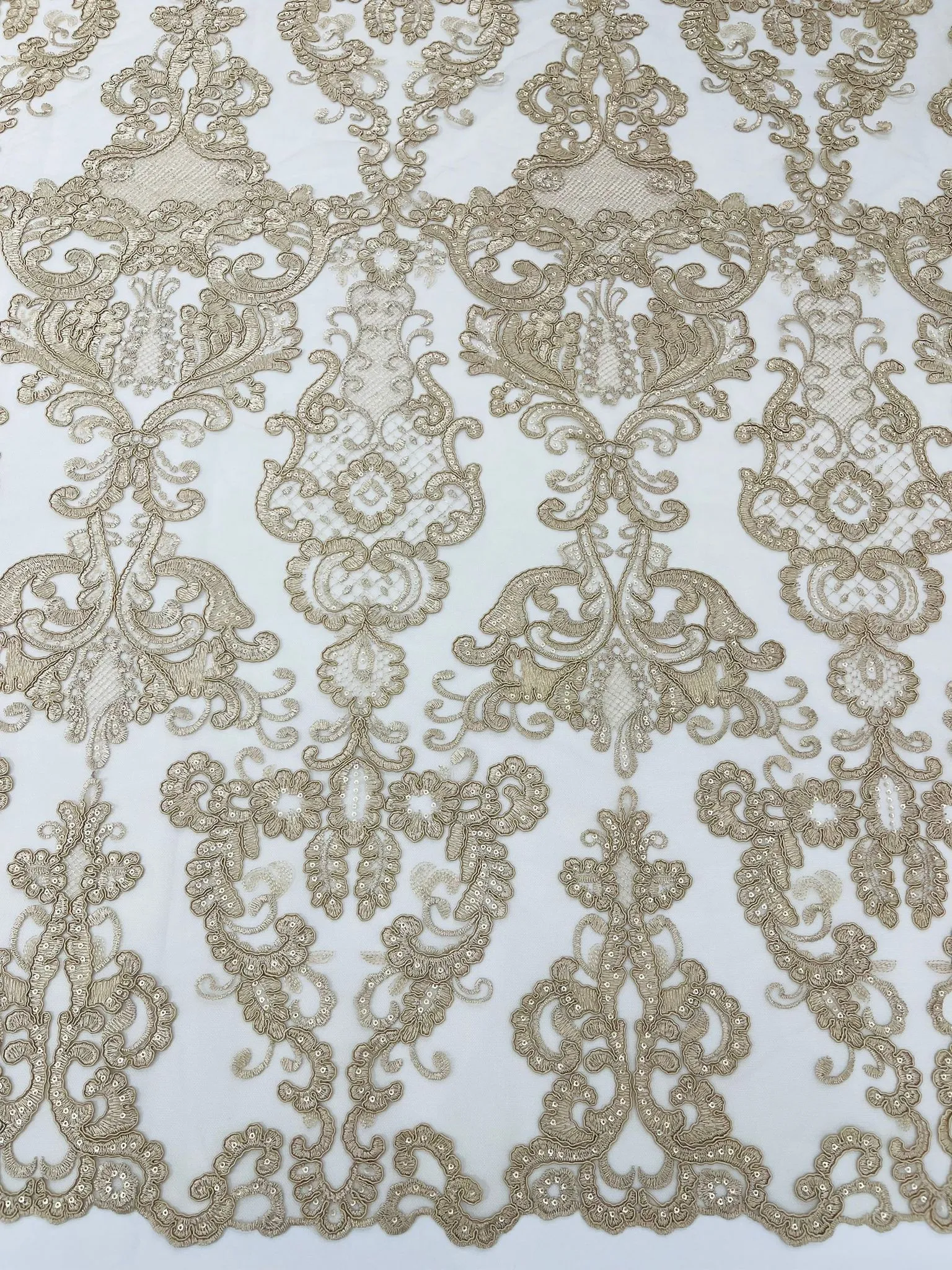 Embroidery Damask Design With Sequins On A Mesh Lace Fabric/Prom/Wedding.