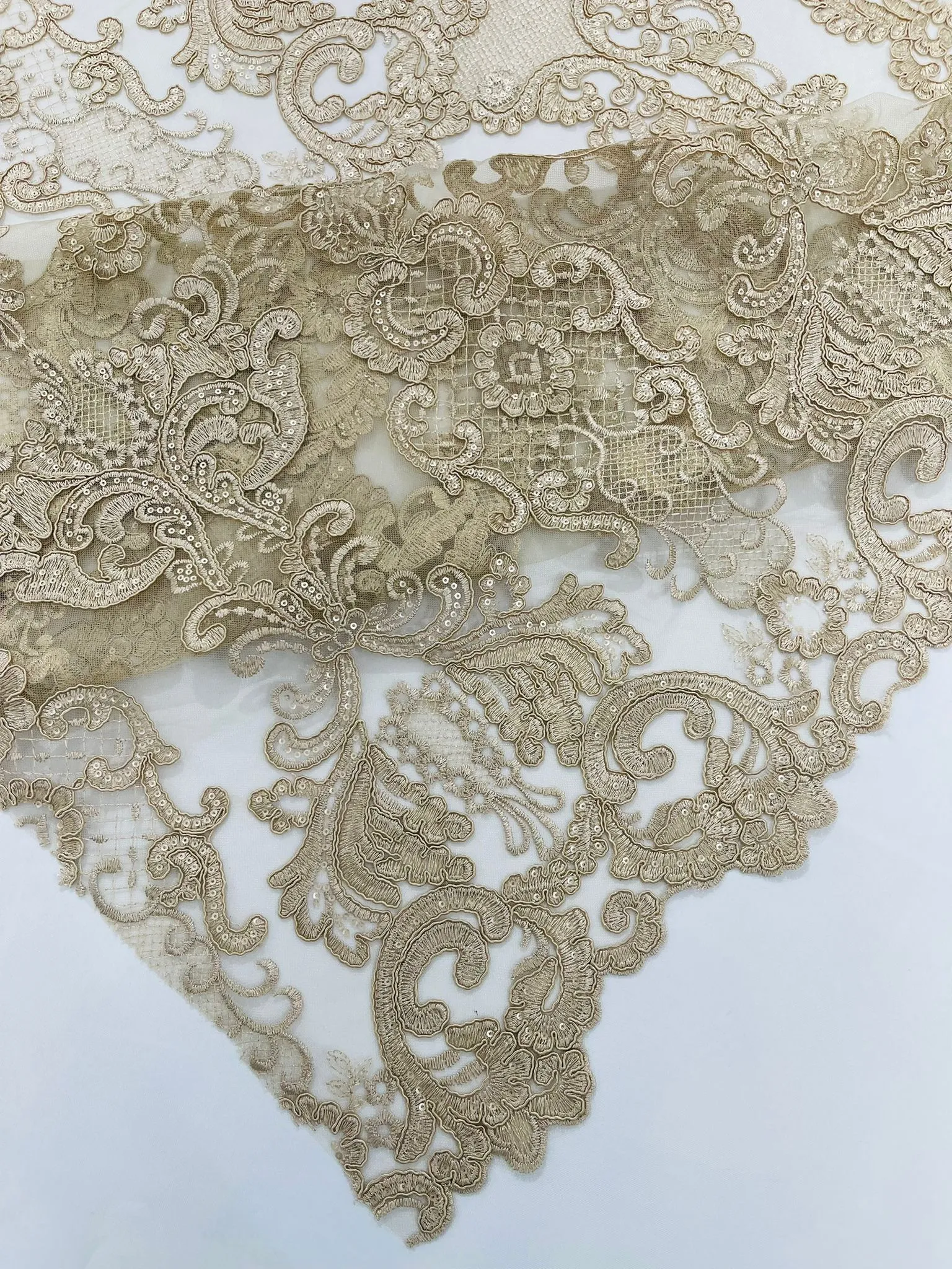 Embroidery Damask Design With Sequins On A Mesh Lace Fabric/Prom/Wedding.