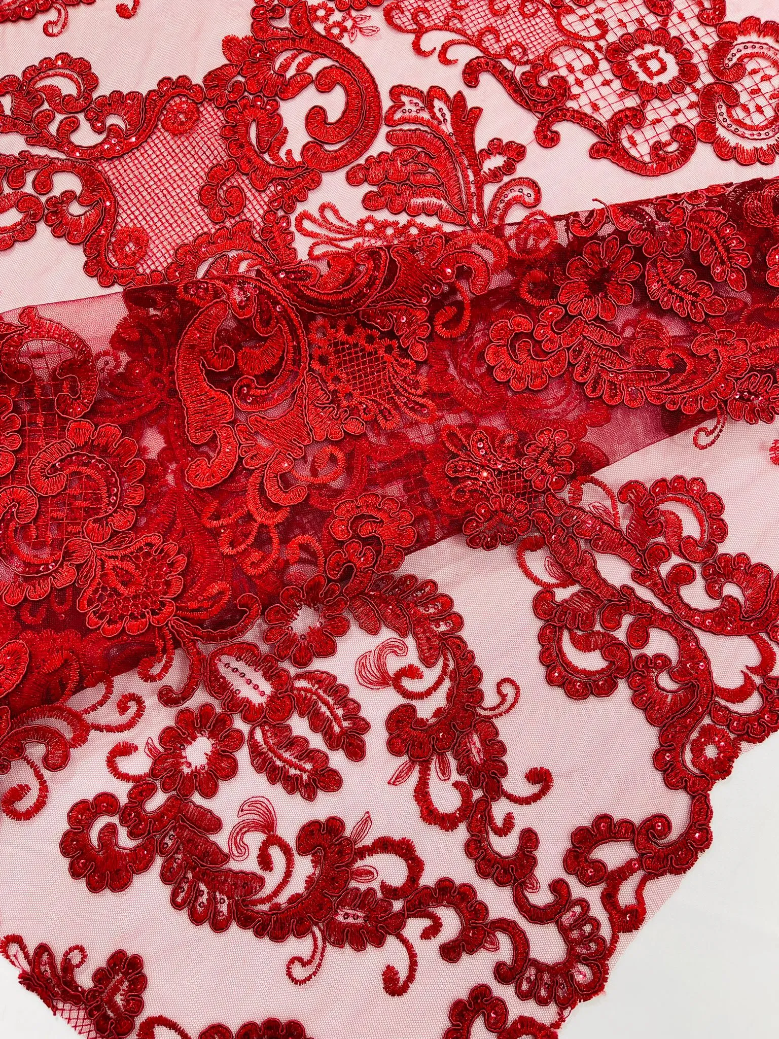 Embroidery Damask Design With Sequins On A Mesh Lace Fabric/Prom/Wedding.