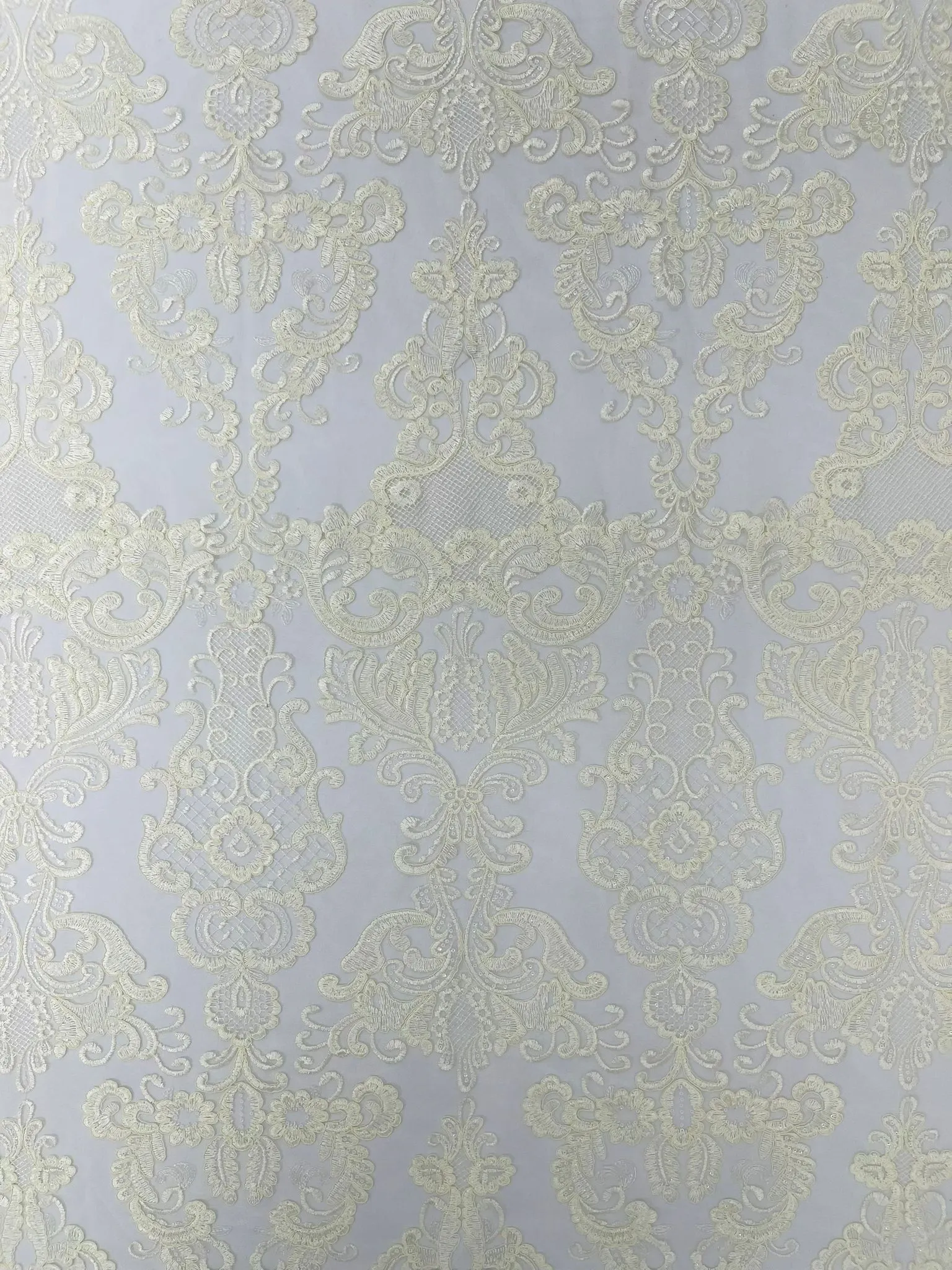 Embroidery Damask Design With Sequins On A Mesh Lace Fabric/Prom/Wedding.