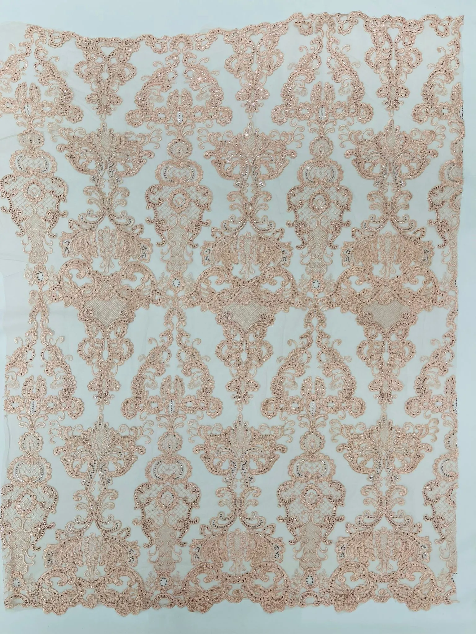 Embroidery Damask Design With Sequins On A Mesh Lace Fabric/Prom/Wedding.