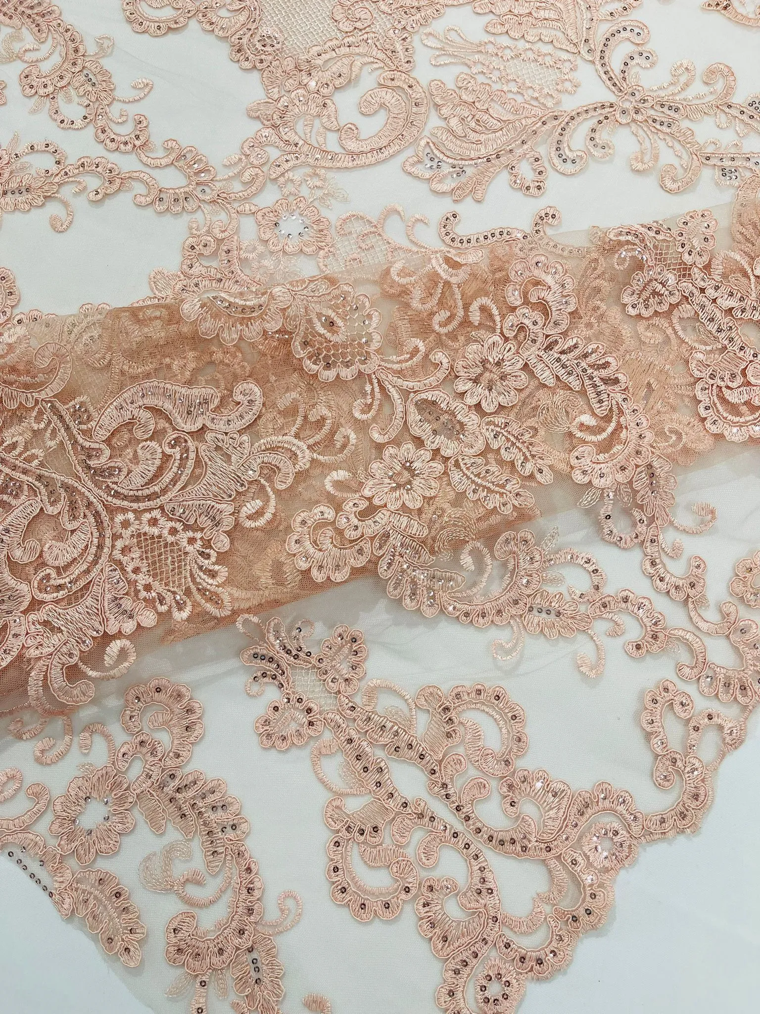 Embroidery Damask Design With Sequins On A Mesh Lace Fabric/Prom/Wedding.