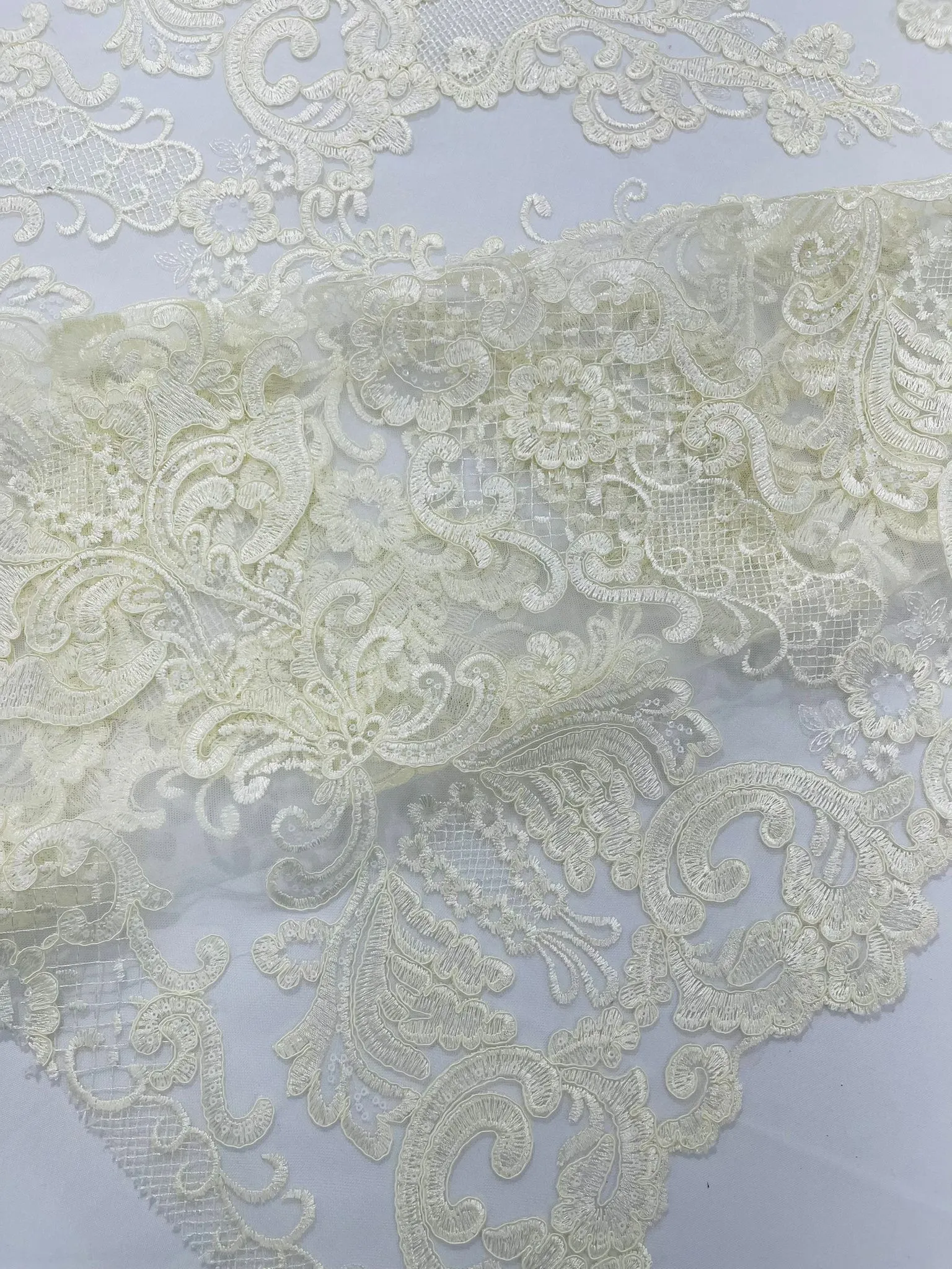 Embroidery Damask Design With Sequins On A Mesh Lace Fabric/Prom/Wedding.