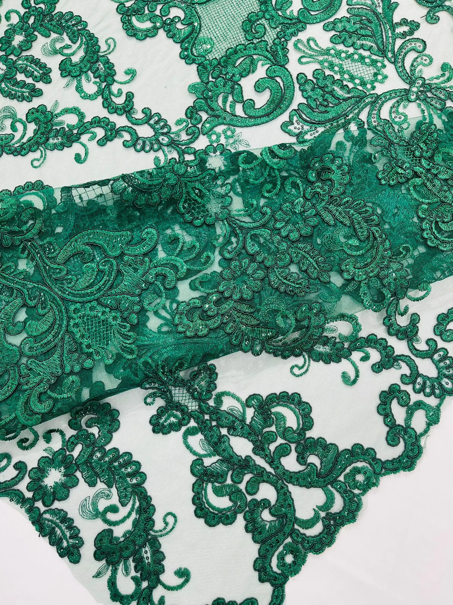 Embroidery Damask Design With Sequins On A Mesh Lace Fabric/Prom/Wedding.