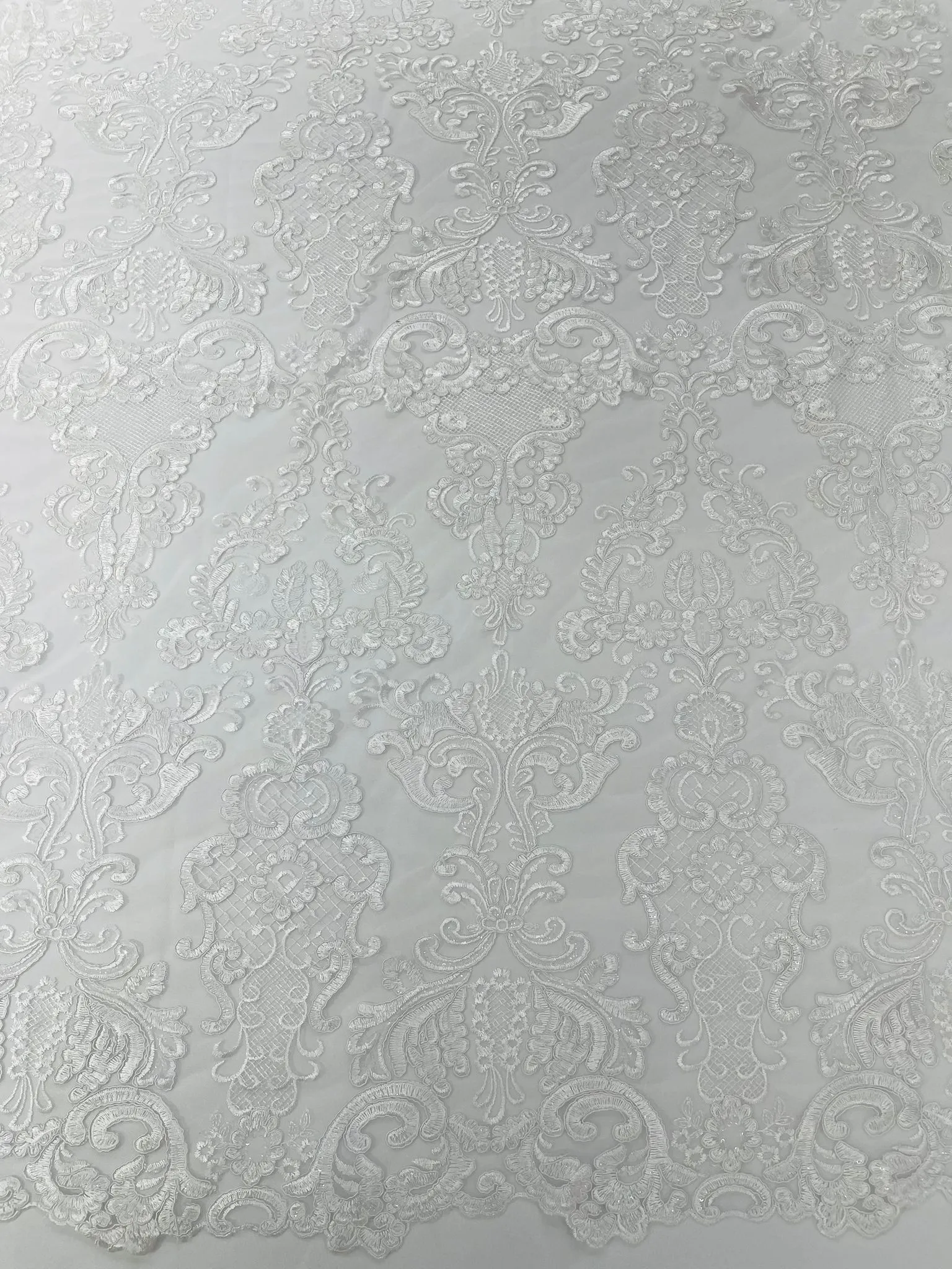 Embroidery Damask Design With Sequins On A Mesh Lace Fabric/Prom/Wedding.