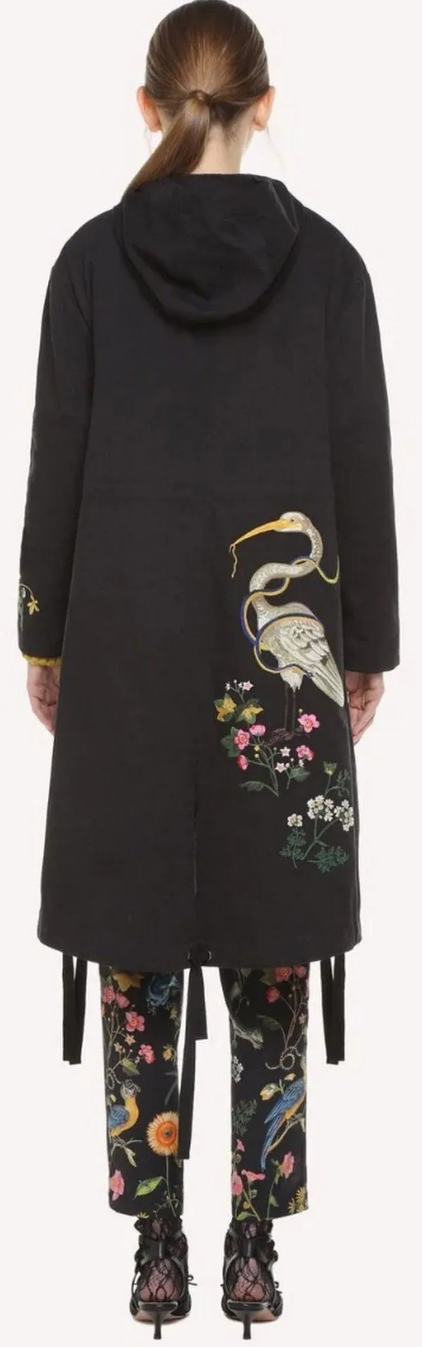 Enchanted Reptiles and Birds Embroidered Gabardine Peacoat