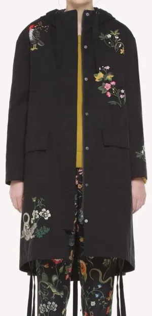 Enchanted Reptiles and Birds Embroidered Gabardine Peacoat