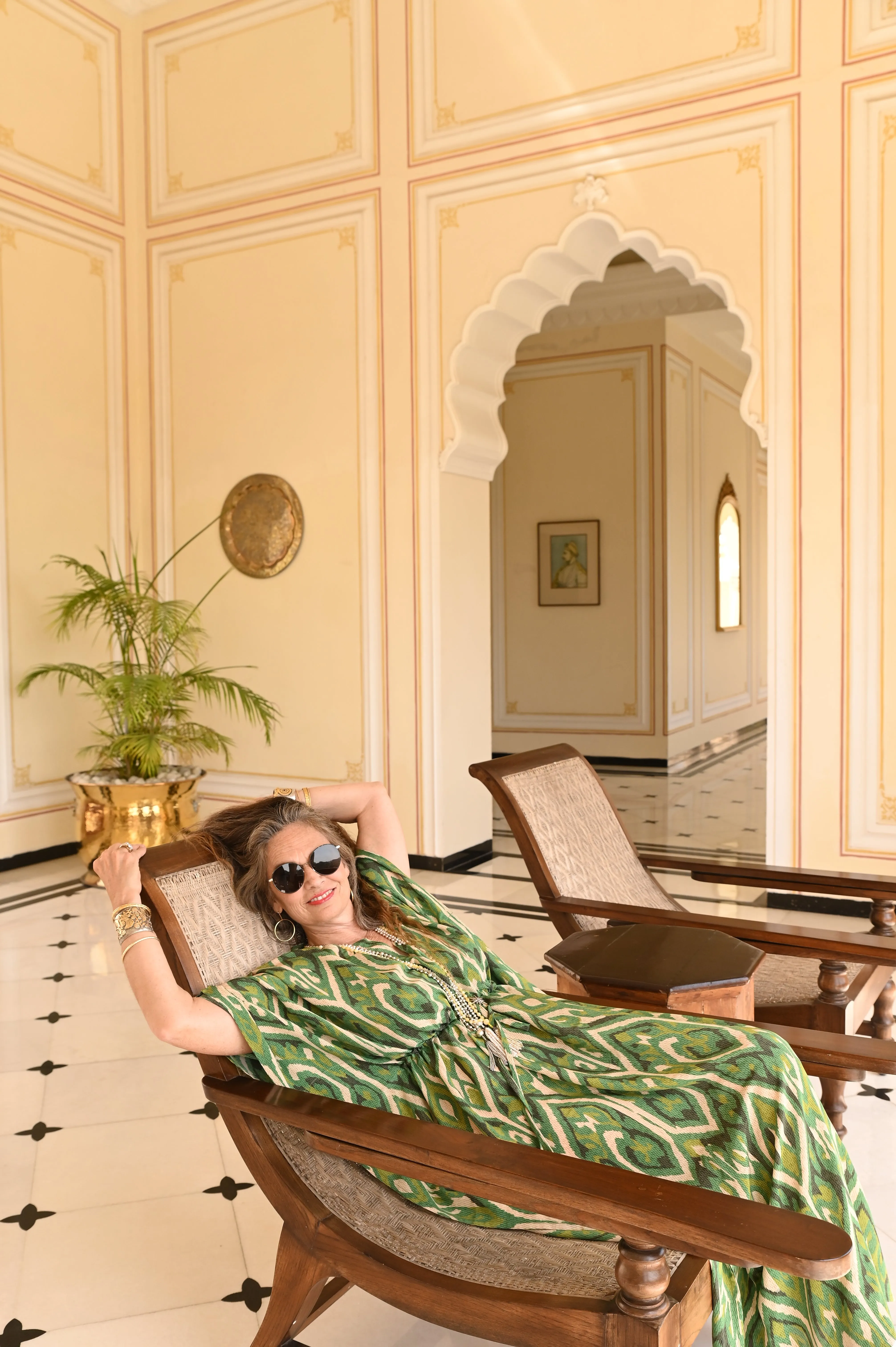 Gallipoli Green Ikat Italian Silk Maxi Kaftan