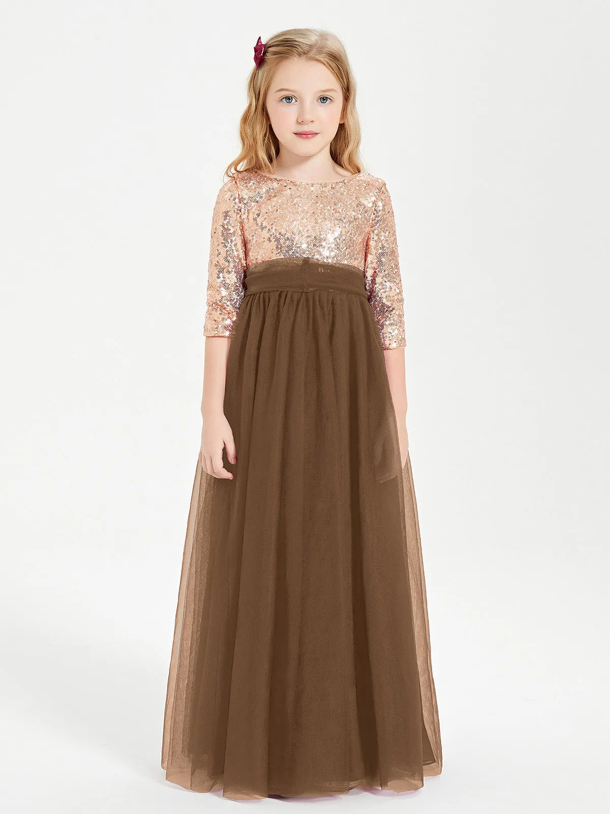 Glamorous Junior Bridesmaid Dresses Sequined Top Brown