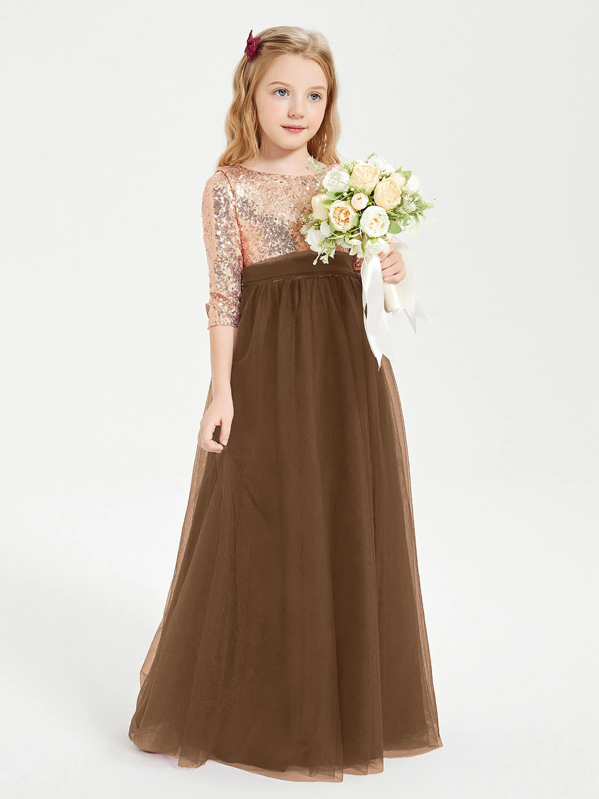 Glamorous Junior Bridesmaid Dresses Sequined Top Brown