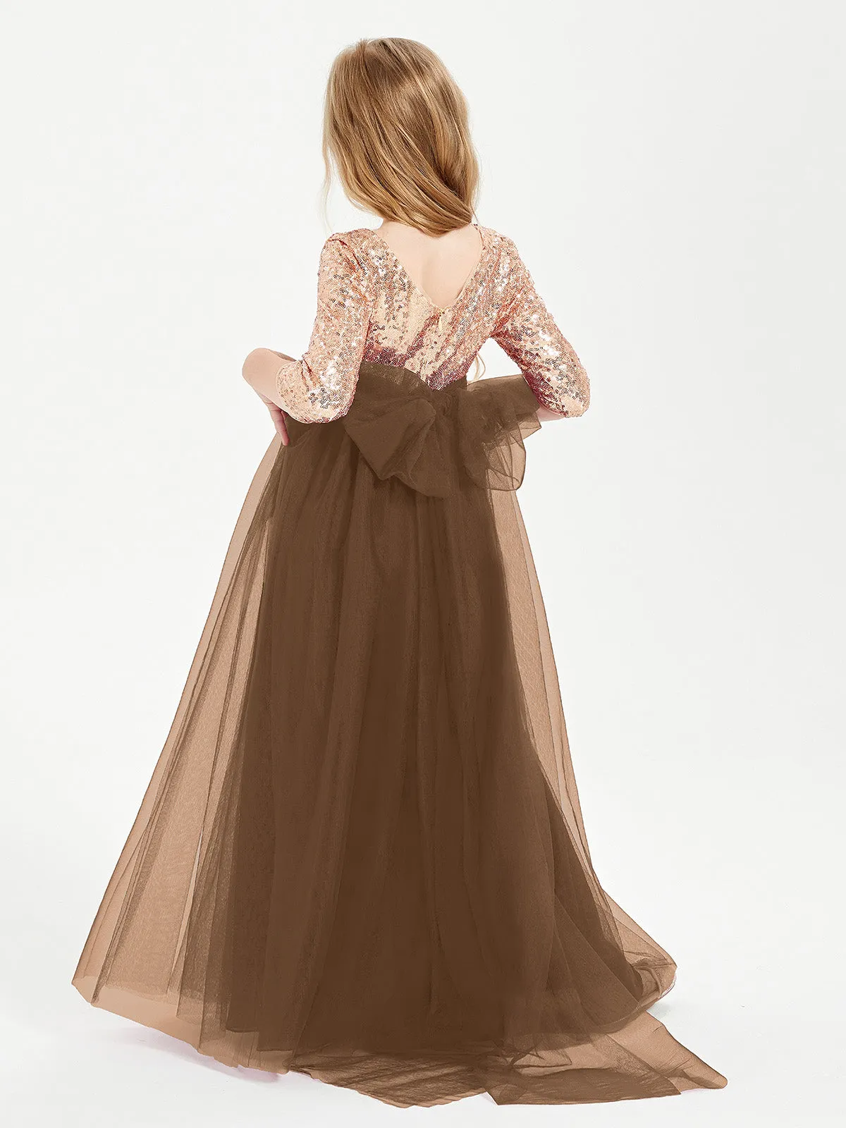 Glamorous Junior Bridesmaid Dresses Sequined Top Brown