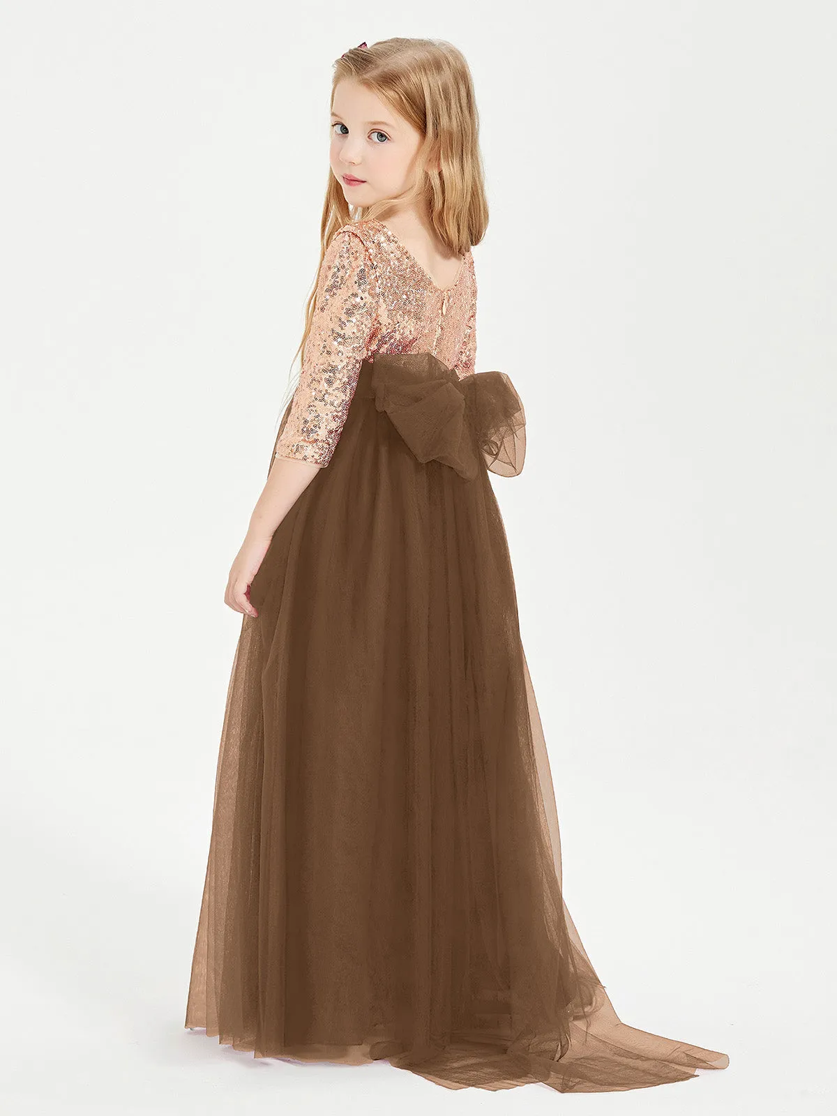 Glamorous Junior Bridesmaid Dresses Sequined Top Brown