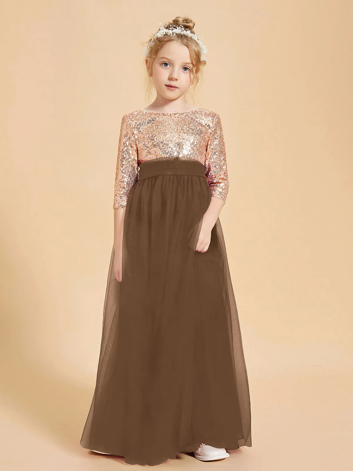 Glamorous Junior Bridesmaid Dresses Sequined Top Brown