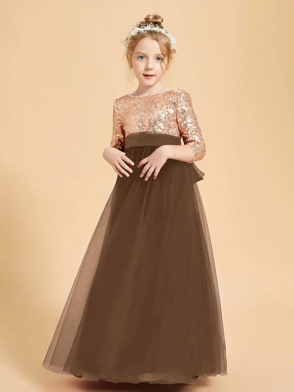 Glamorous Junior Bridesmaid Dresses Sequined Top Brown