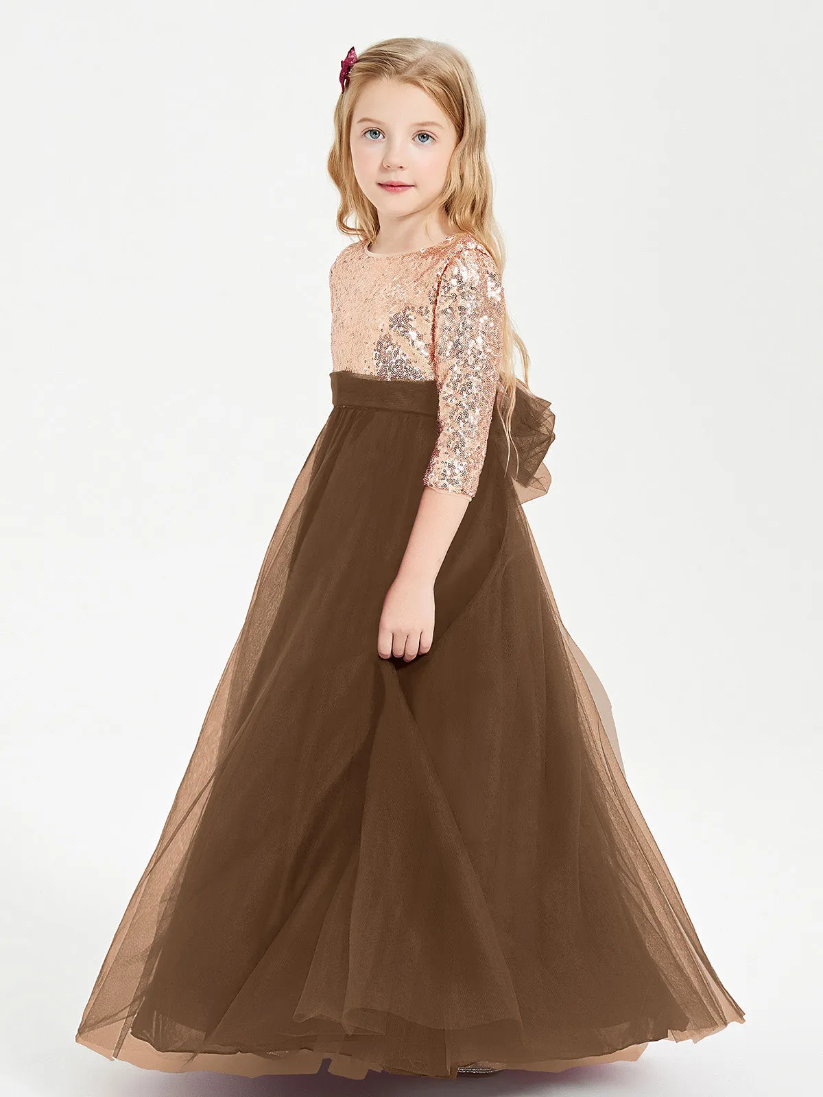 Glamorous Junior Bridesmaid Dresses Sequined Top Brown