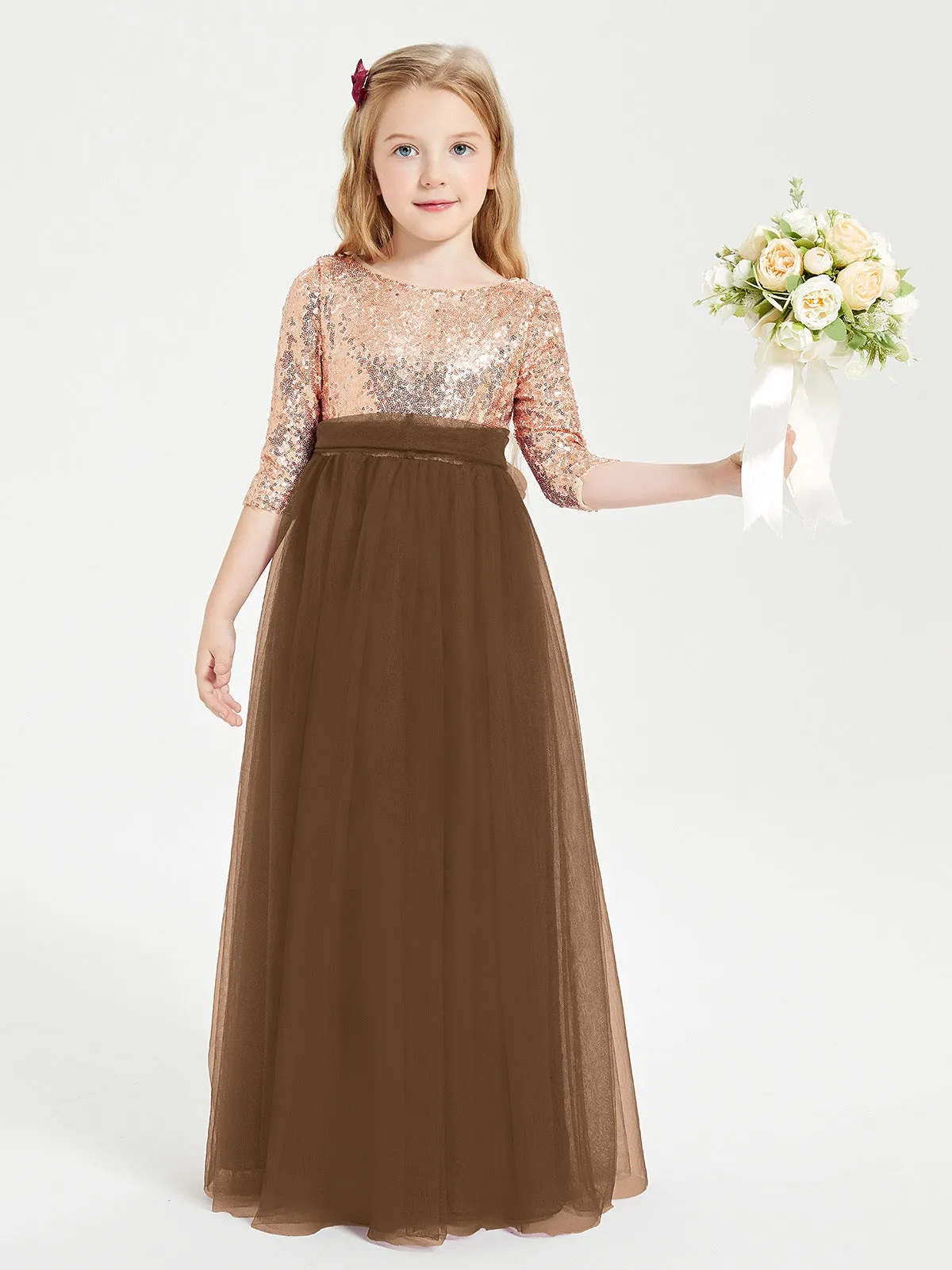 Glamorous Junior Bridesmaid Dresses Sequined Top Brown