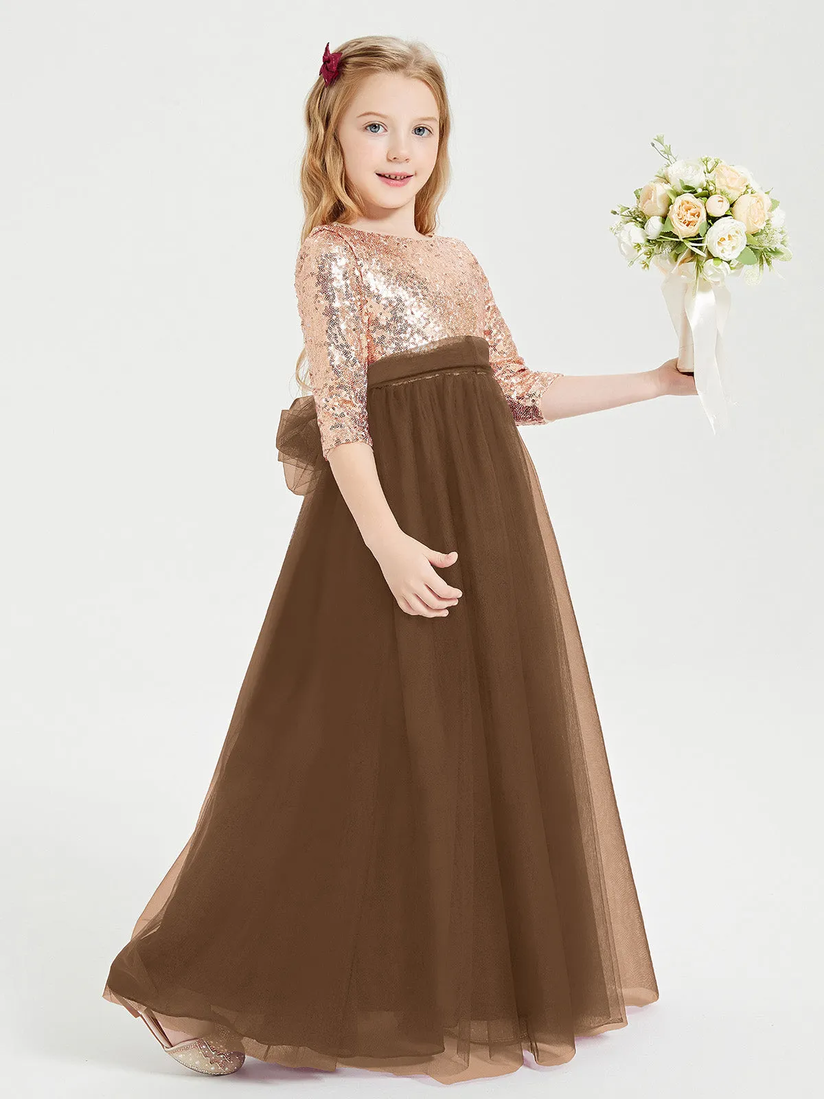 Glamorous Junior Bridesmaid Dresses Sequined Top Brown