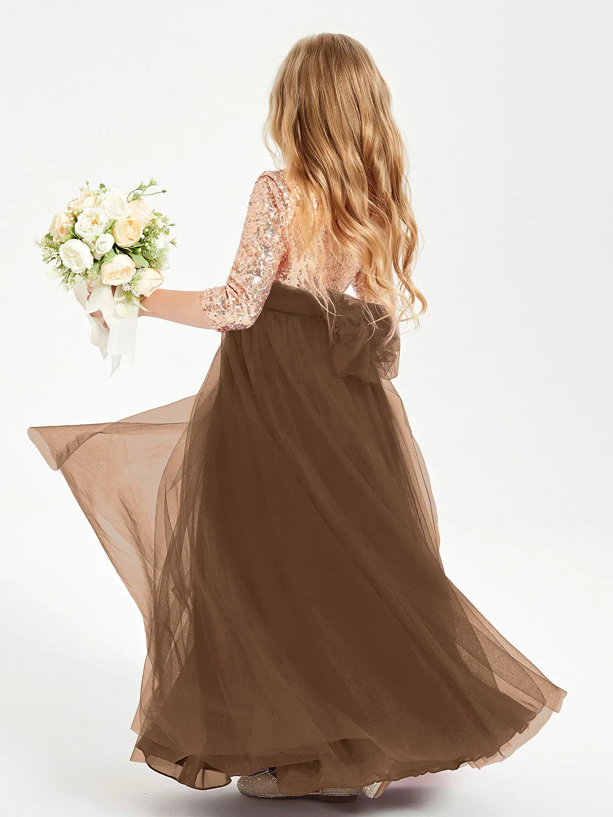 Glamorous Junior Bridesmaid Dresses Sequined Top Brown