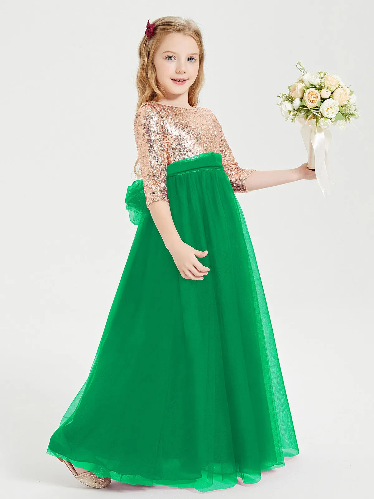 Glamorous Junior Bridesmaid Dresses Sequined Top Emerald