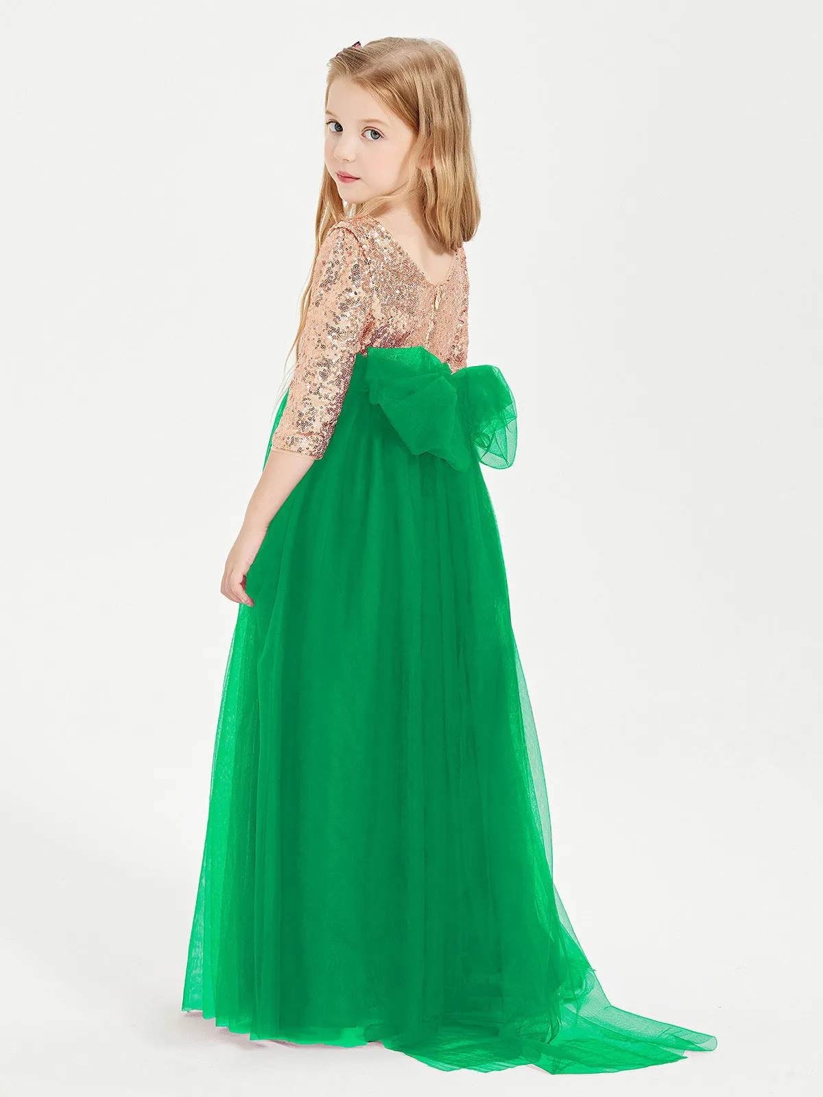 Glamorous Junior Bridesmaid Dresses Sequined Top Emerald