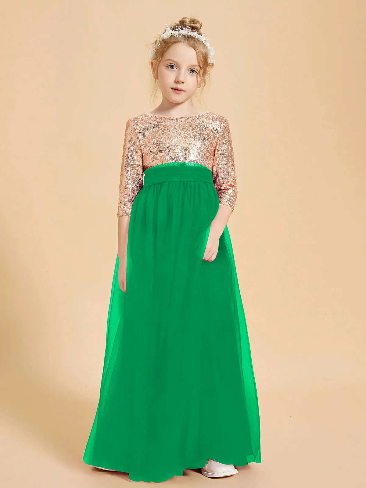 Glamorous Junior Bridesmaid Dresses Sequined Top Emerald