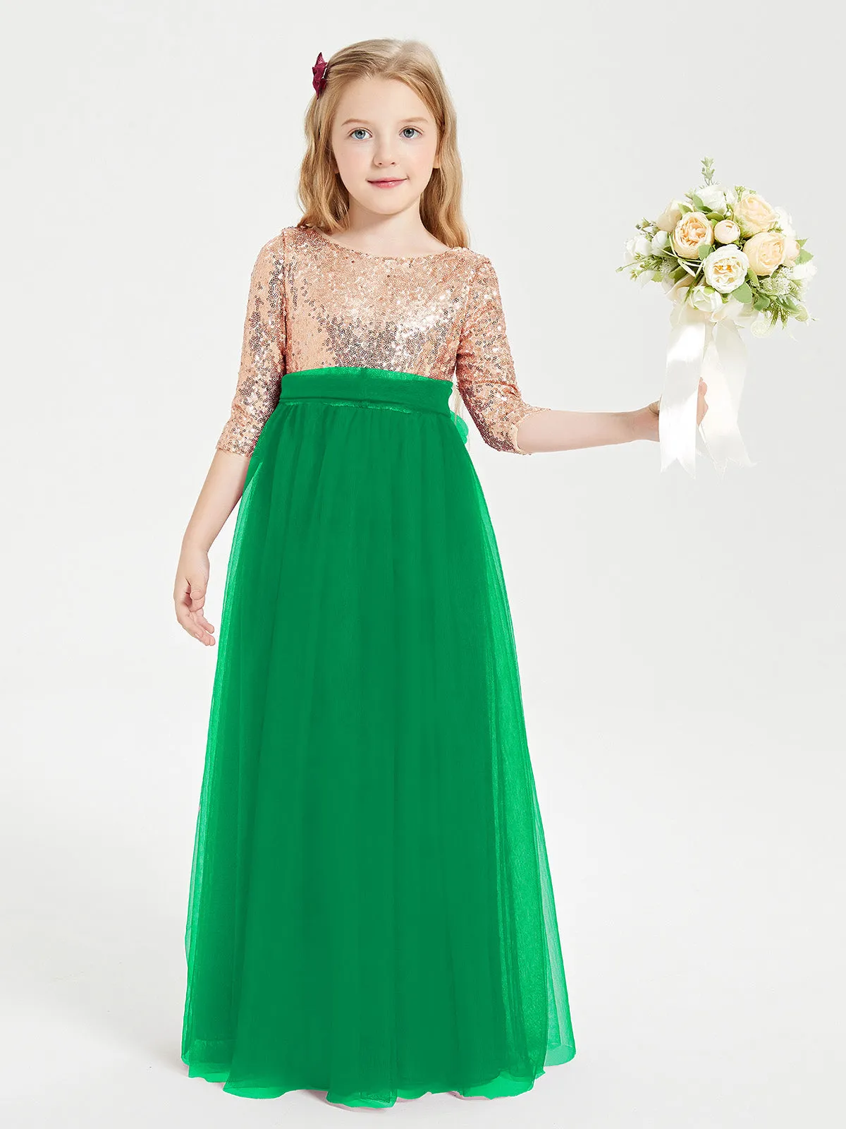 Glamorous Junior Bridesmaid Dresses Sequined Top Emerald