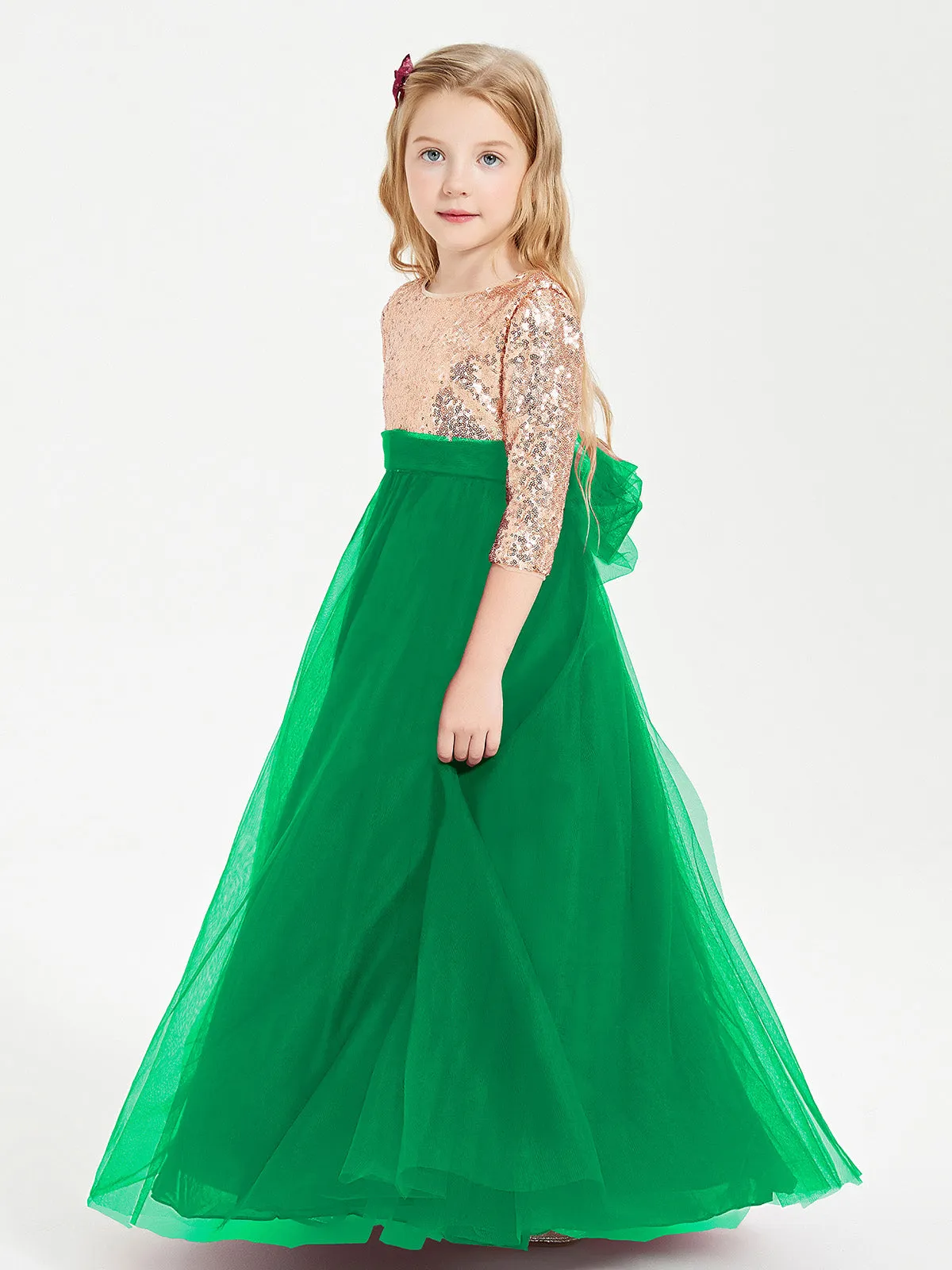 Glamorous Junior Bridesmaid Dresses Sequined Top Emerald