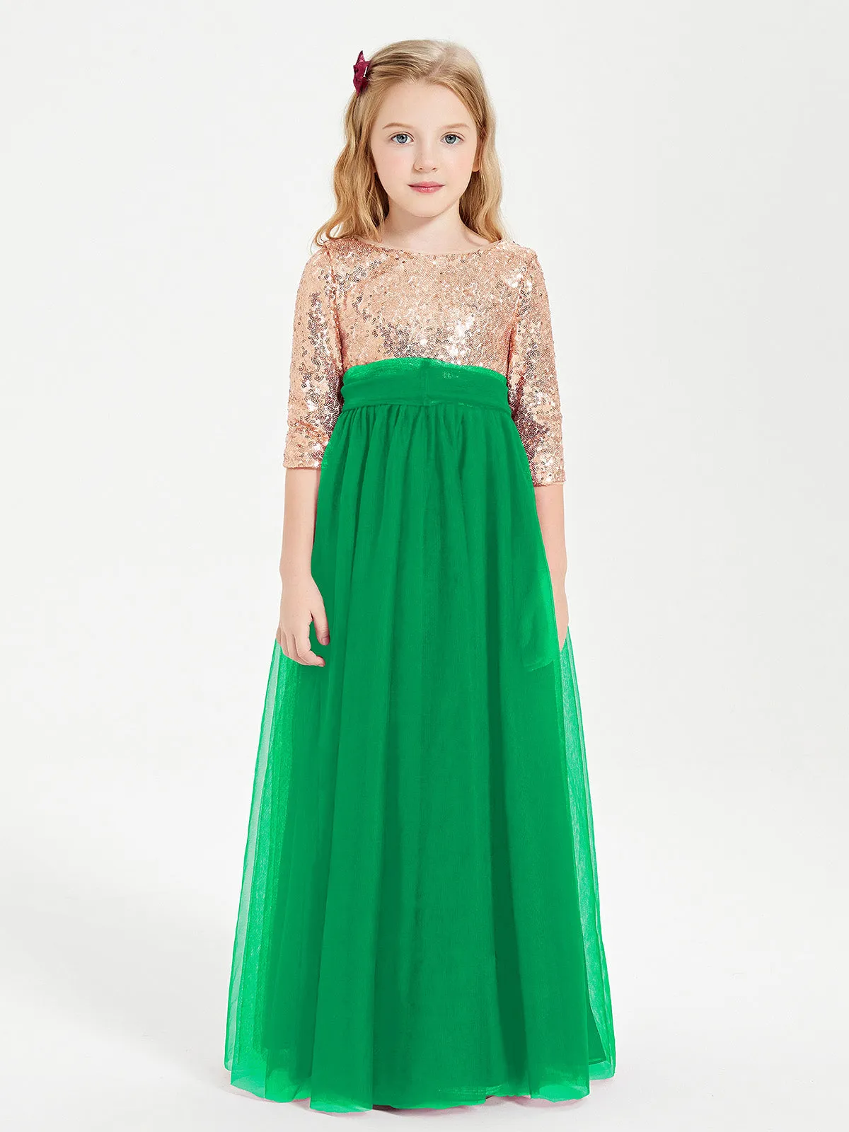 Glamorous Junior Bridesmaid Dresses Sequined Top Emerald