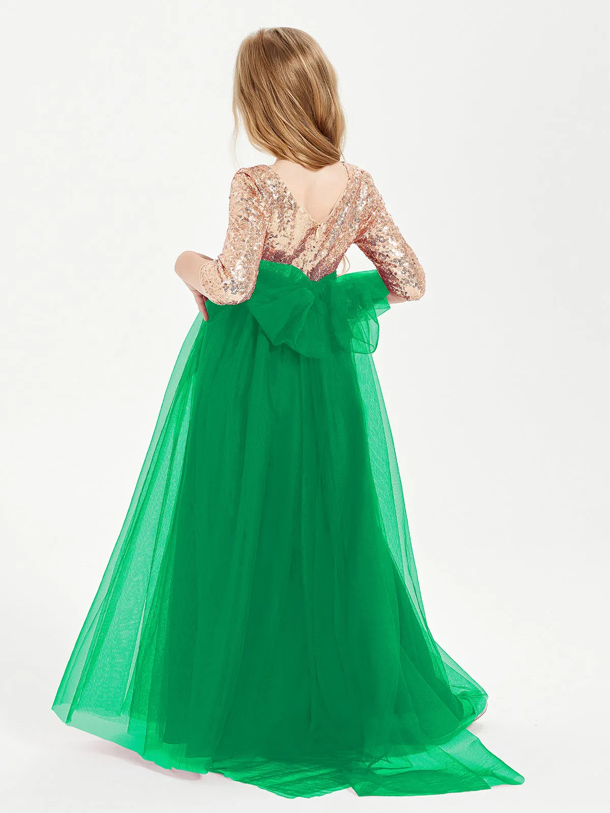 Glamorous Junior Bridesmaid Dresses Sequined Top Emerald