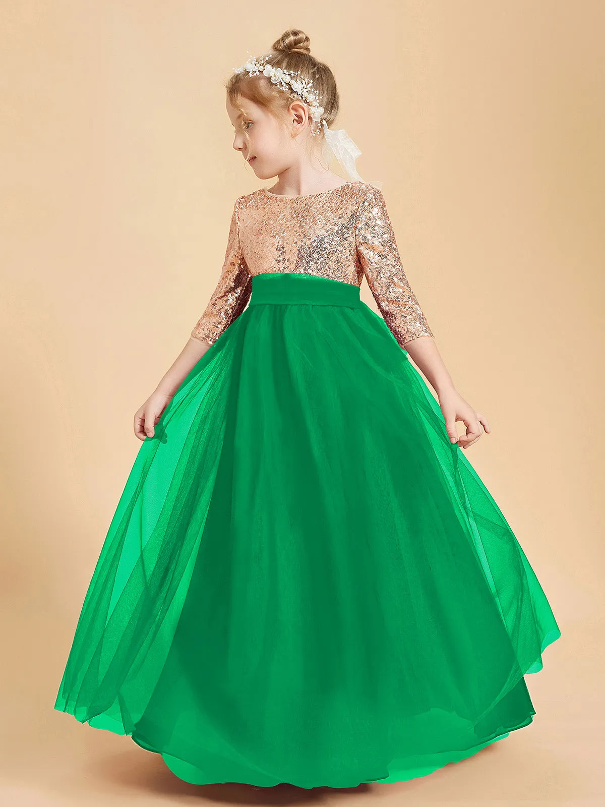 Glamorous Junior Bridesmaid Dresses Sequined Top Emerald