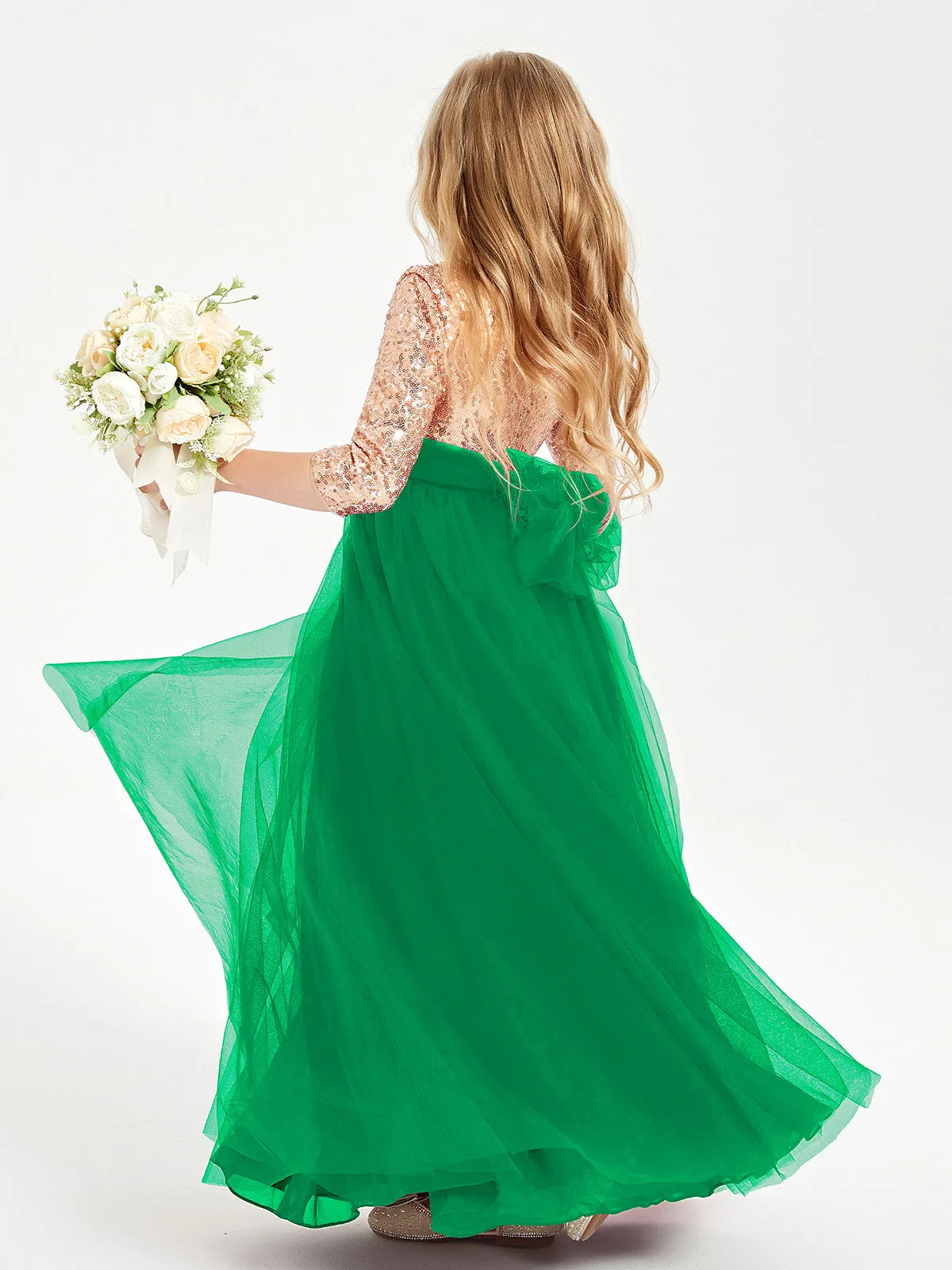 Glamorous Junior Bridesmaid Dresses Sequined Top Emerald