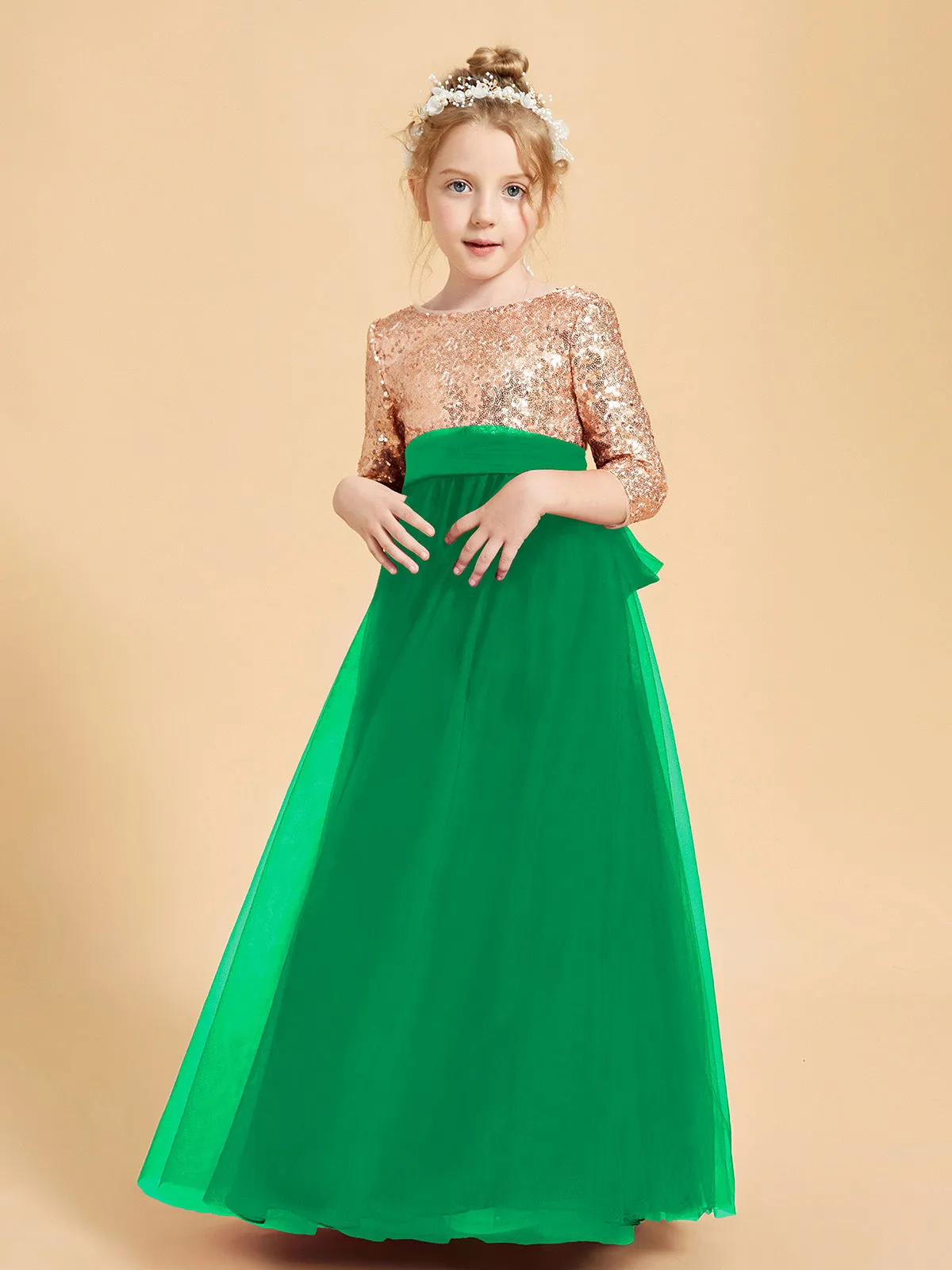 Glamorous Junior Bridesmaid Dresses Sequined Top Emerald