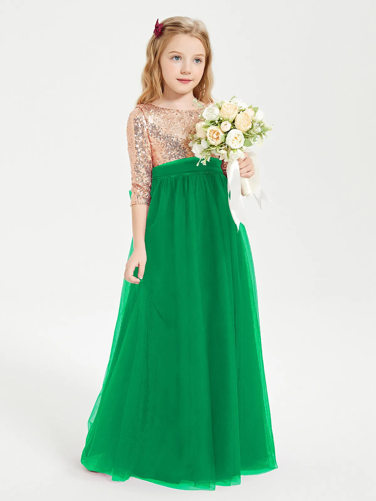 Glamorous Junior Bridesmaid Dresses Sequined Top Emerald