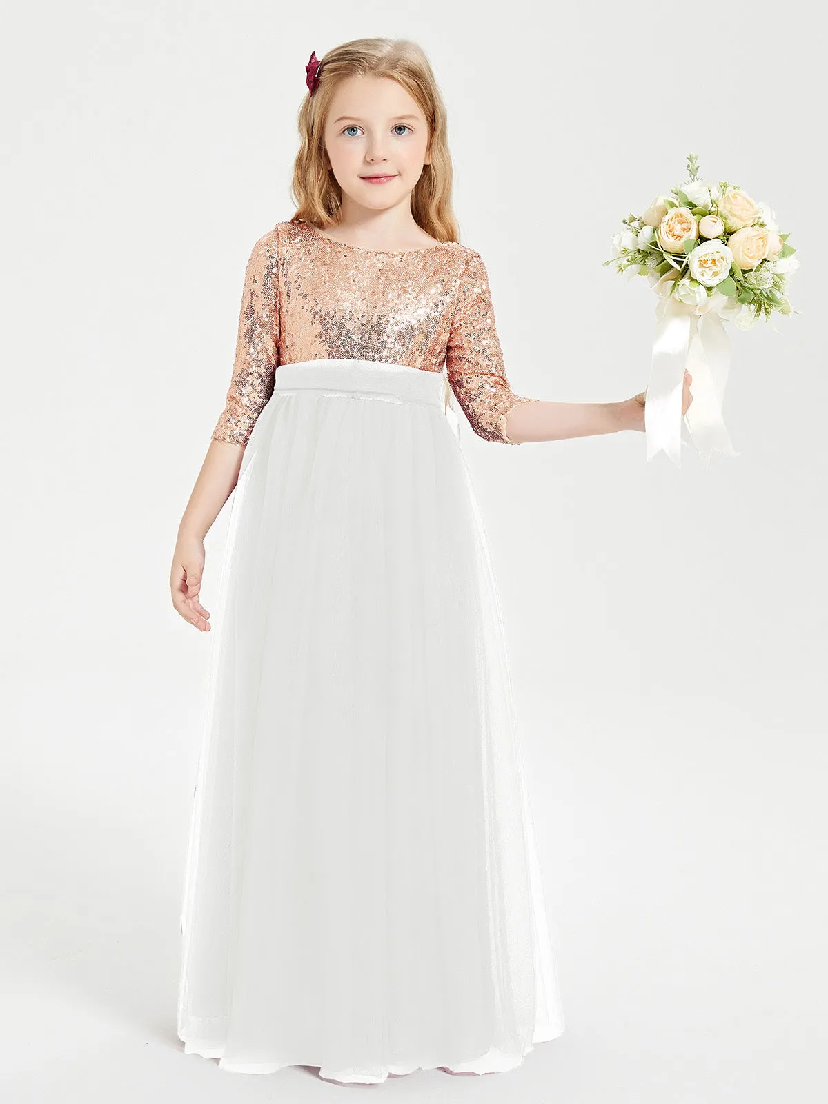 Glamorous Junior Bridesmaid Dresses Sequined Top Ivory