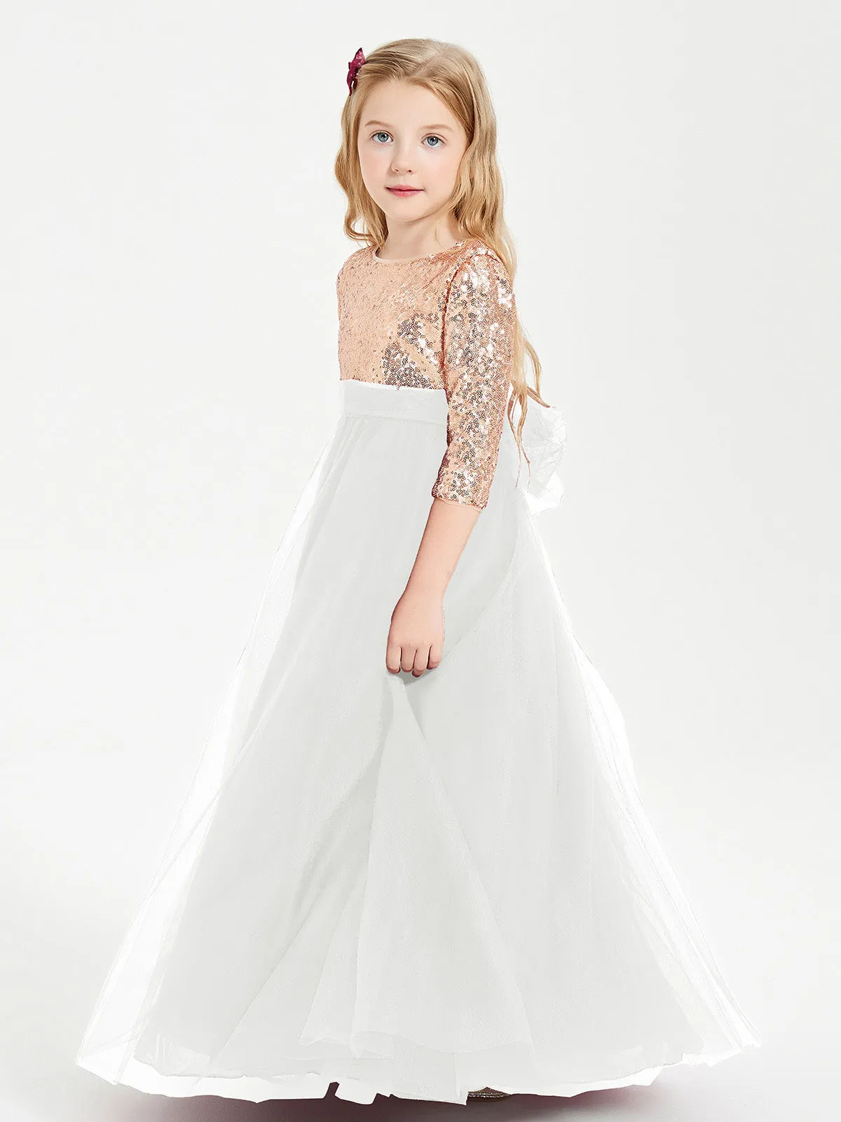 Glamorous Junior Bridesmaid Dresses Sequined Top Ivory