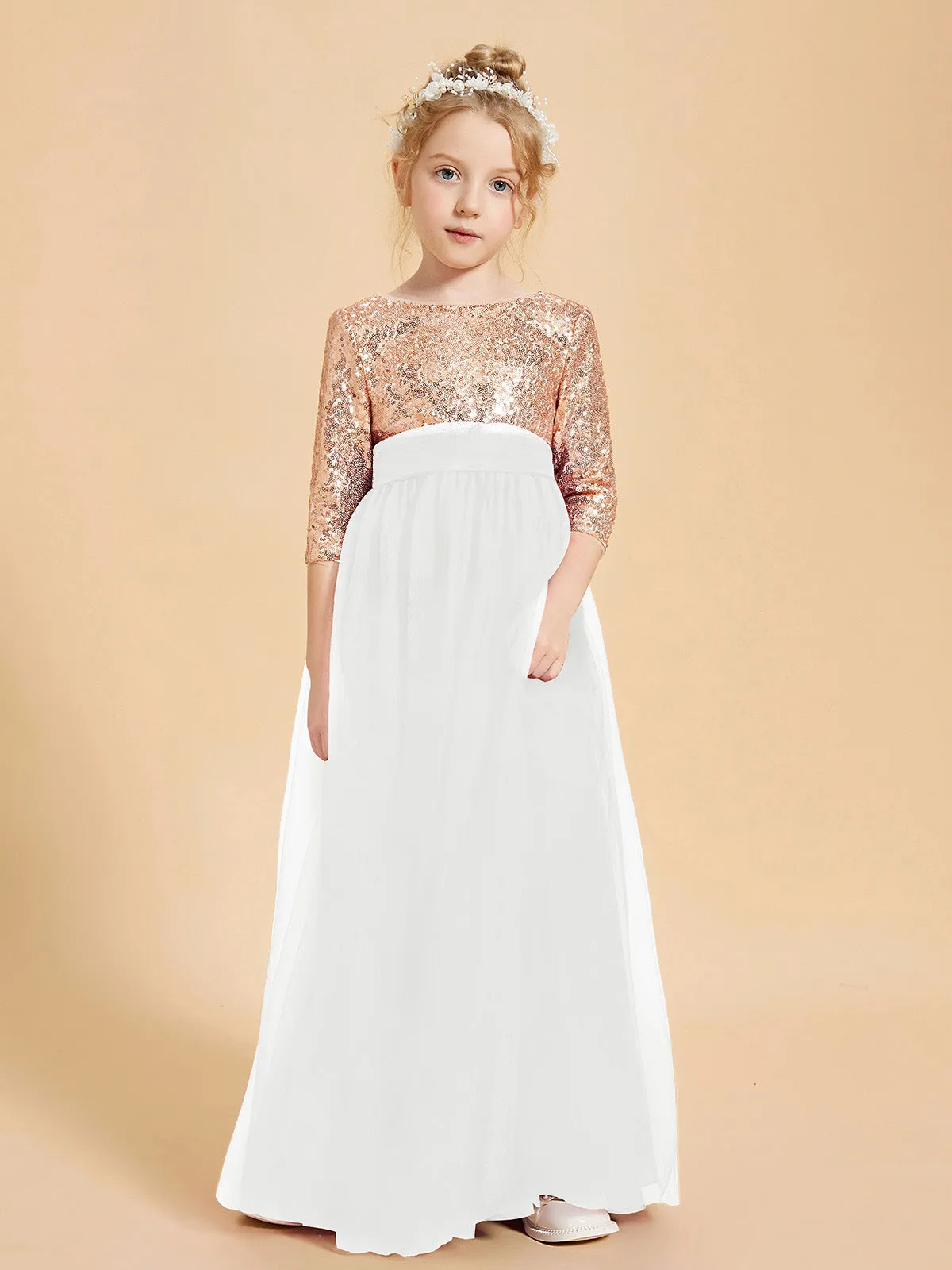 Glamorous Junior Bridesmaid Dresses Sequined Top Ivory